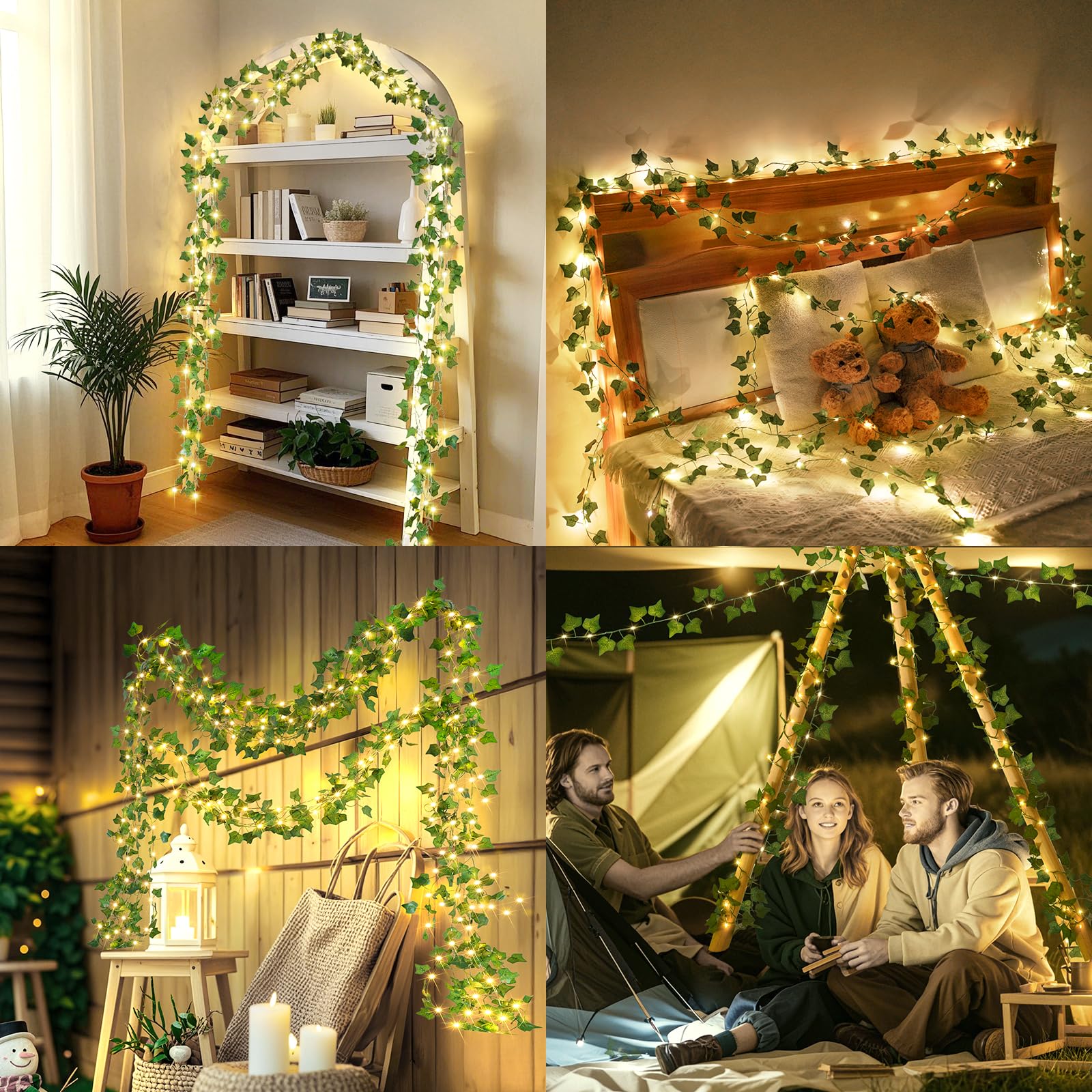 OMIKA Solar Fairy Lights, 66FT 200LEDs, Waterproof Ivy String Lights, Warm White, Model MKR-BO-63 for Outdoor Garden Wedding