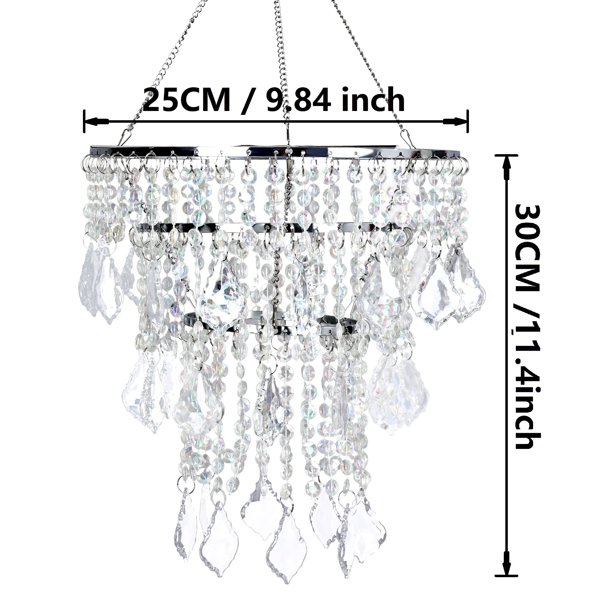 Cioceen Silver Acrylic Chandelier Pendant Light Shade, 3-Tier Crystal Beaded Fixture 11.5&quot; X 9