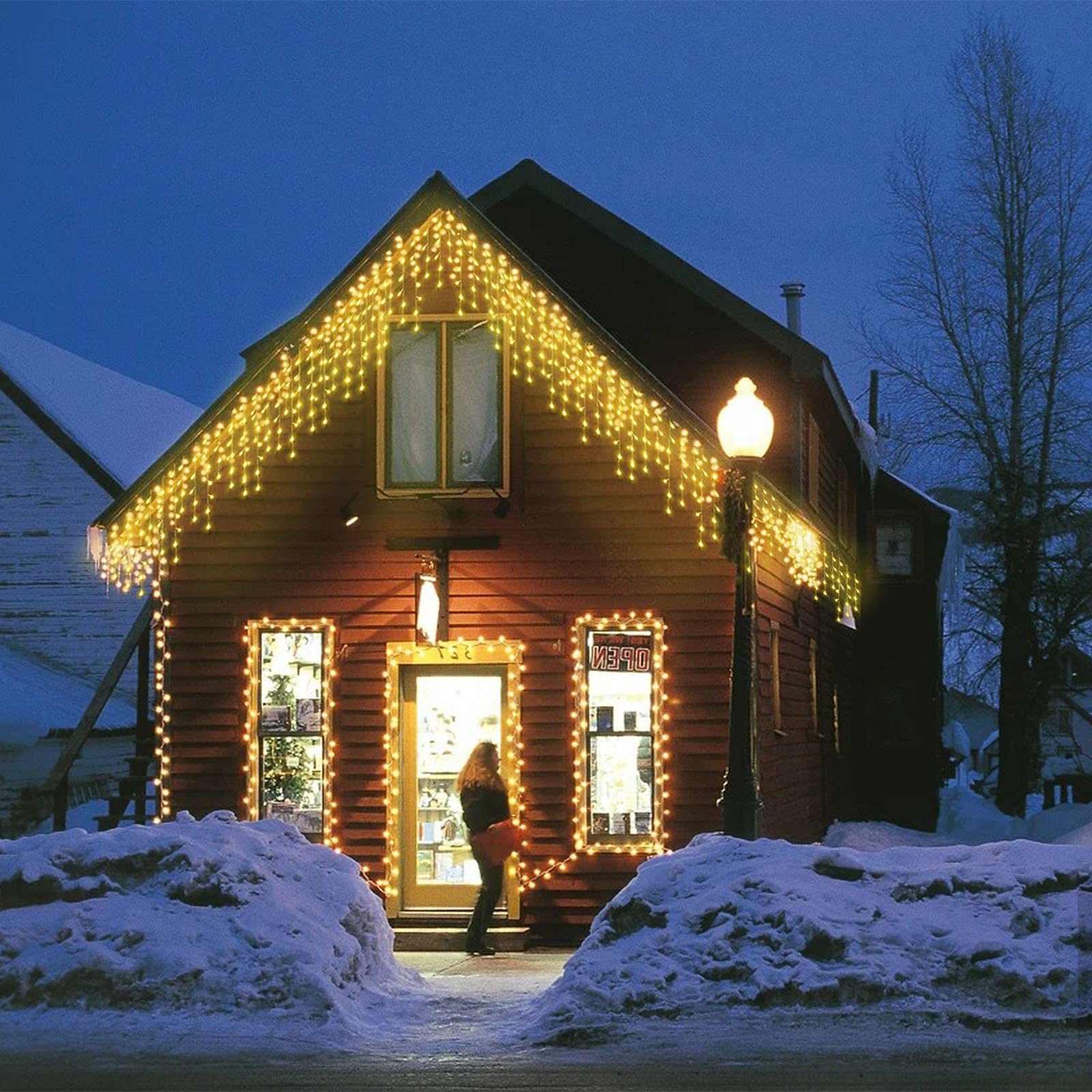 Janchs 304 Led Solar Icicle Lights - 8 Modes Waterproof Warm White Holiday Decorations