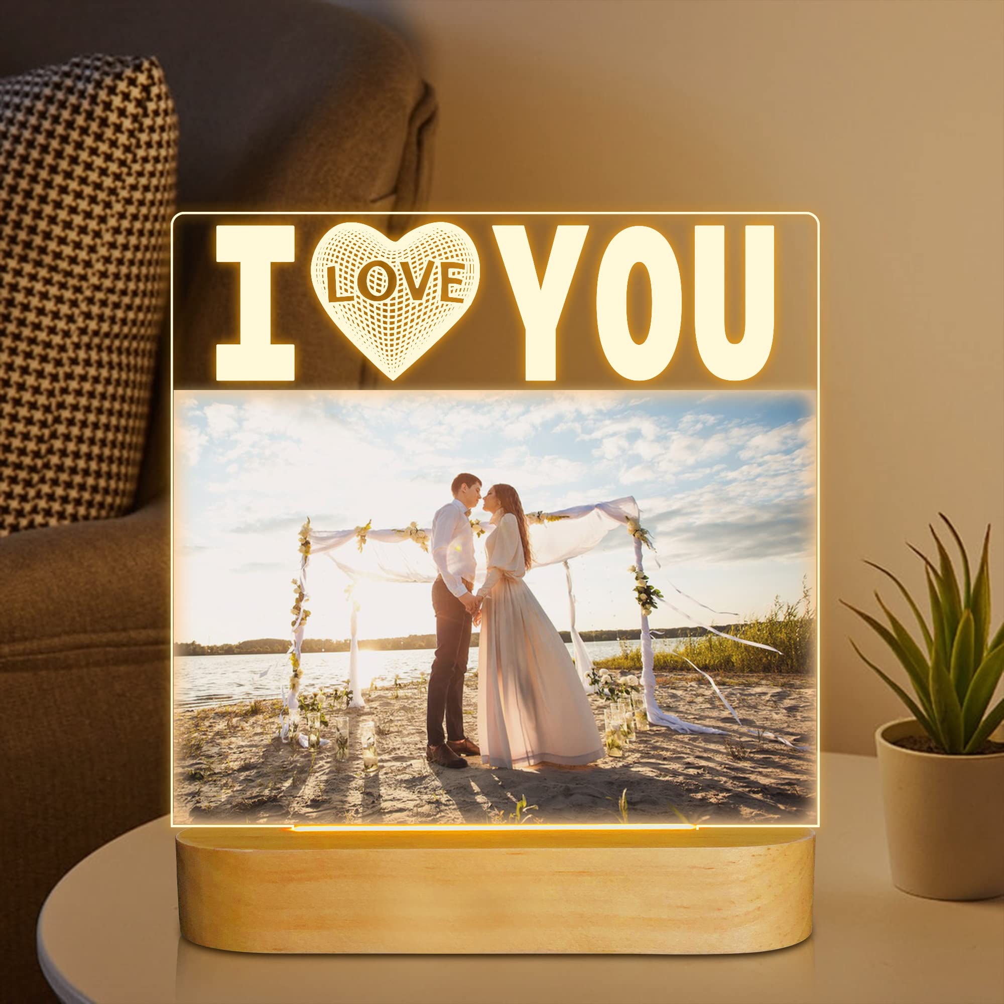 Attivolife I Love You Picture Frame, Light Up Photo Frame With Warm Led Night Light, Desktop Display Creative Memory Gifts For Couple Women Mom Valentine Day Wedding Anniversary Present(4X6'' Photo)