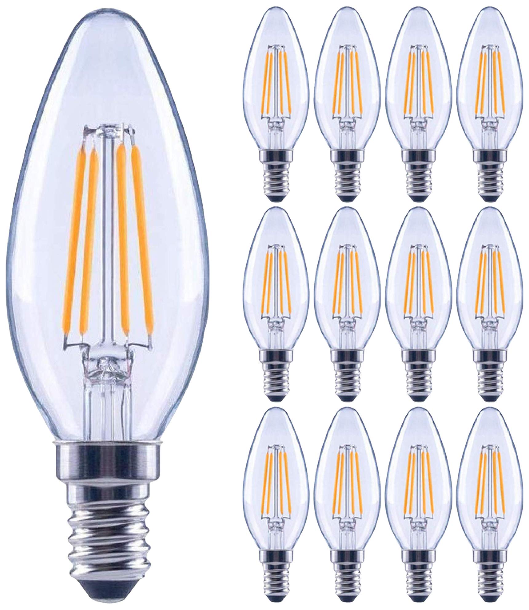 (12 Pack) 60-Watt Equivalent Led E12 Candelabra Base B11 Dimmable Clear Filament Vintage Style Light Bulb 2700K Warm White Decor