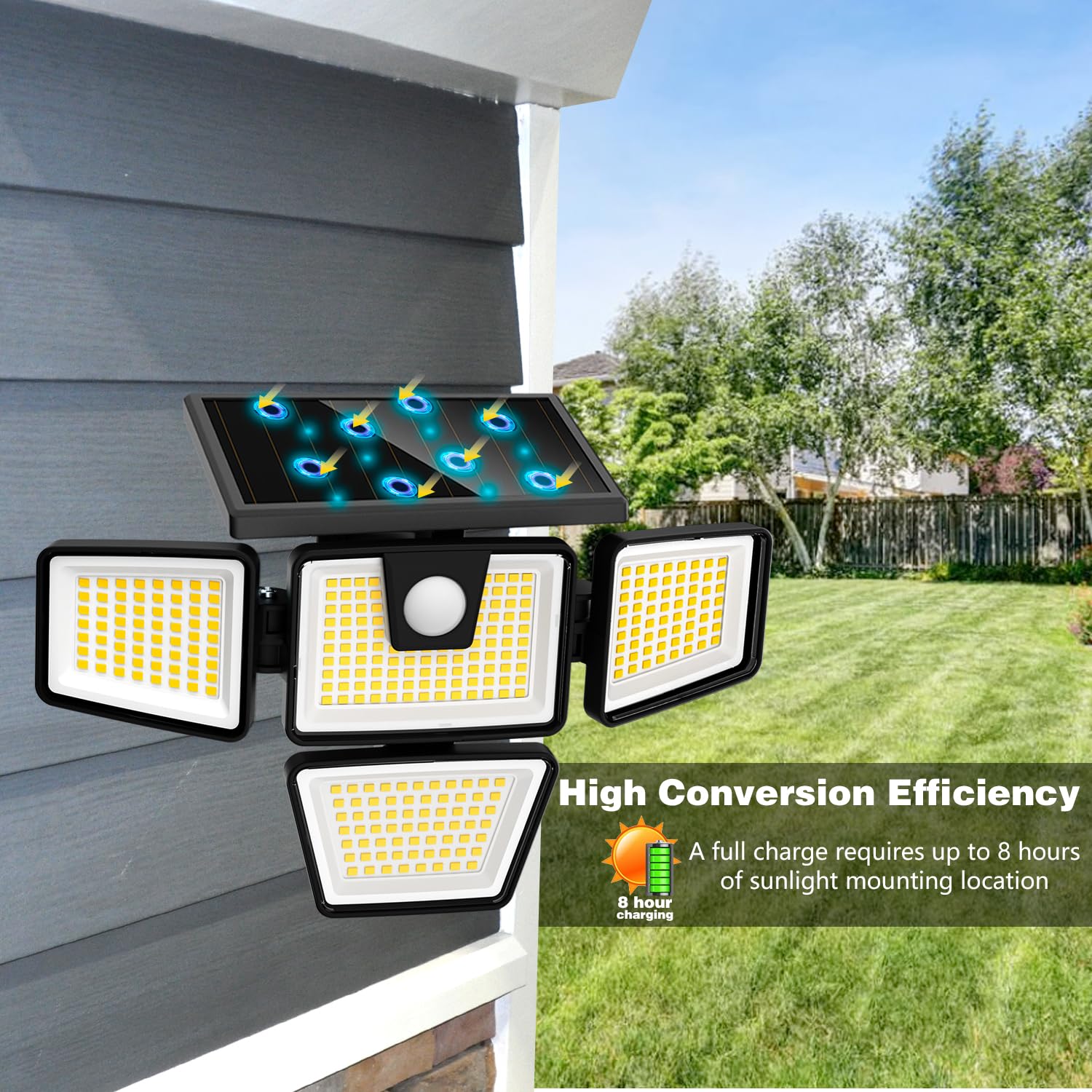 Ameritop Solar Lights Outdoor, 2 Pack Led High Brightness Cordless Solar Motion Sensor Lights; 4 Adjustable Heads, 320? Wide Ang