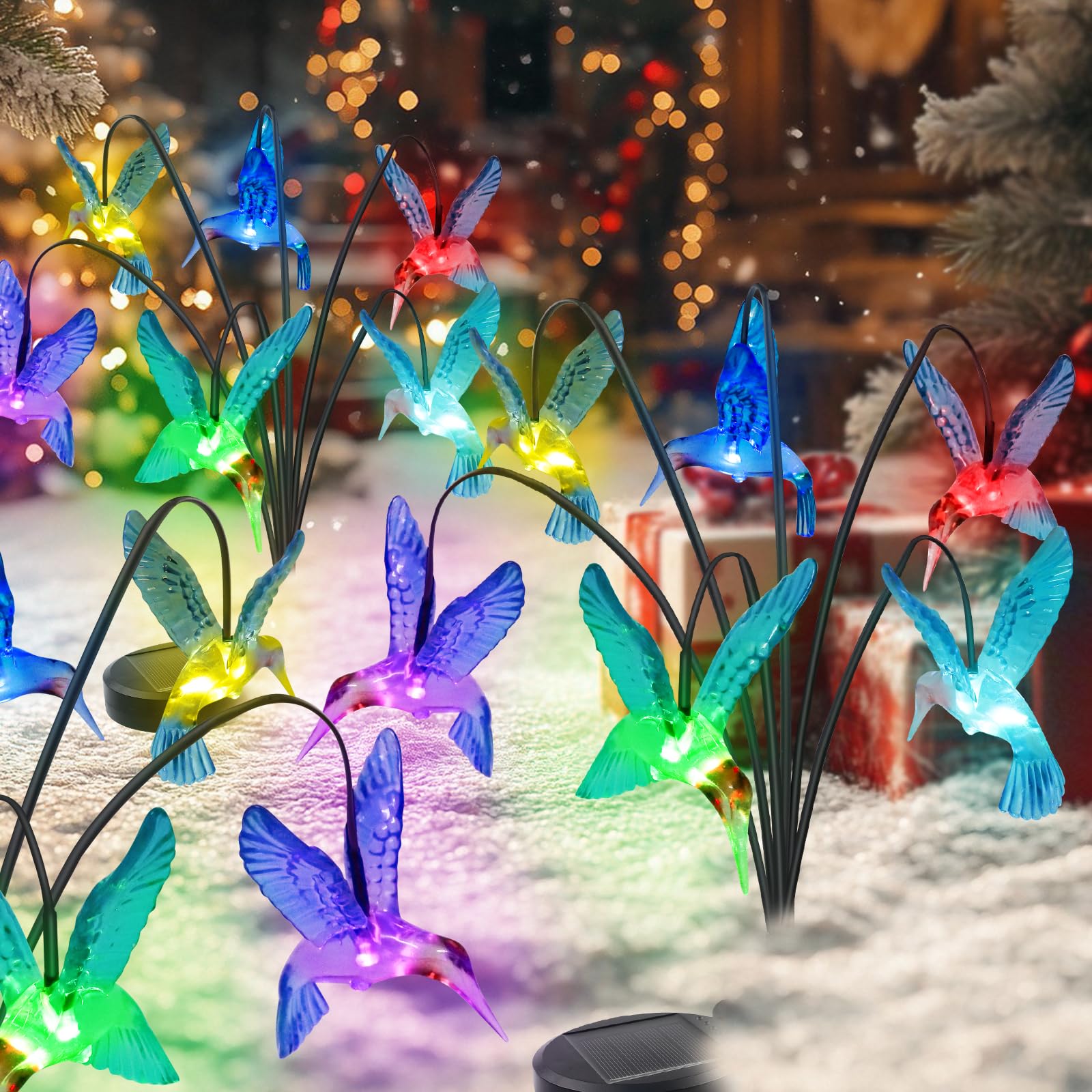 BeHiller Solar Hummingbird Lights Outdoor,2PACKS 12LED Swaying Firefly for Hummingbird Path Decor,Unique Gifts for mom/Grandma,C