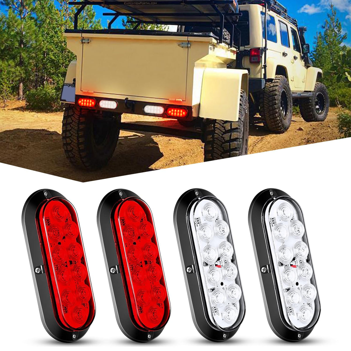 Nilight 6 Inch Oval Red White Led Trailer Tail Light 4Pcs Waterproof Stop Brake Turn Reverse Back Up Surface Mount Trailers Ligh