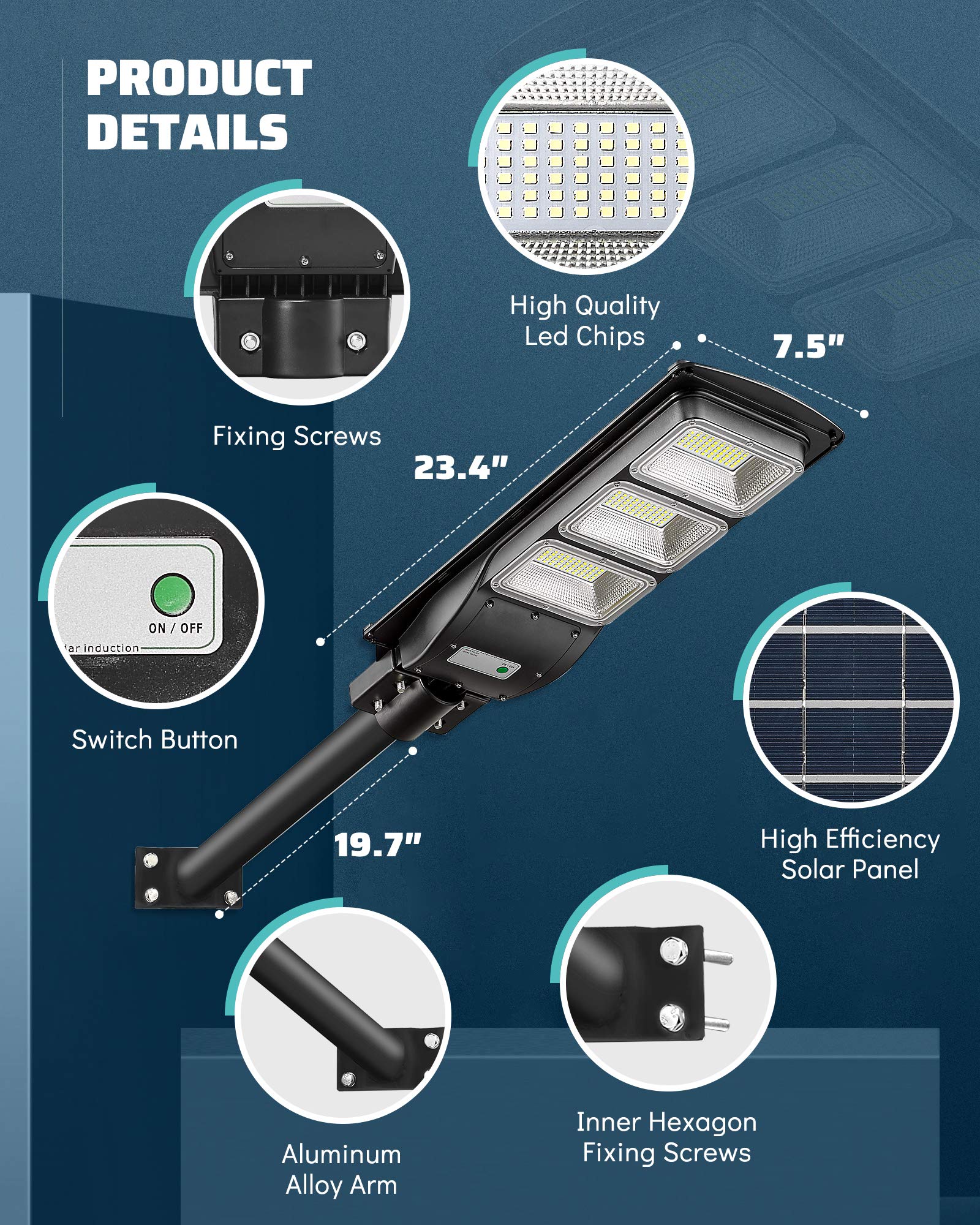 Lovus 2Pack 2000W Solar Led Street Lights, Ip65 Waterproof Motion Sensor For Outdoor Security