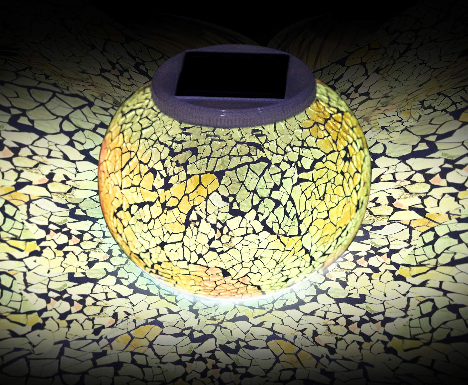 Wsgift Solar Color Changing Glass Mosaic Ball Lights - Waterproof Outdoor Table Lamps