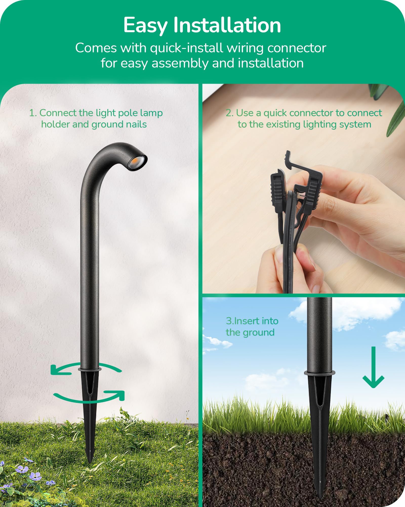 Edishine 3W 3000K Led Pathway Lights, Ip65 Aluminum Candy Cane Outdoor Landscape Lighting