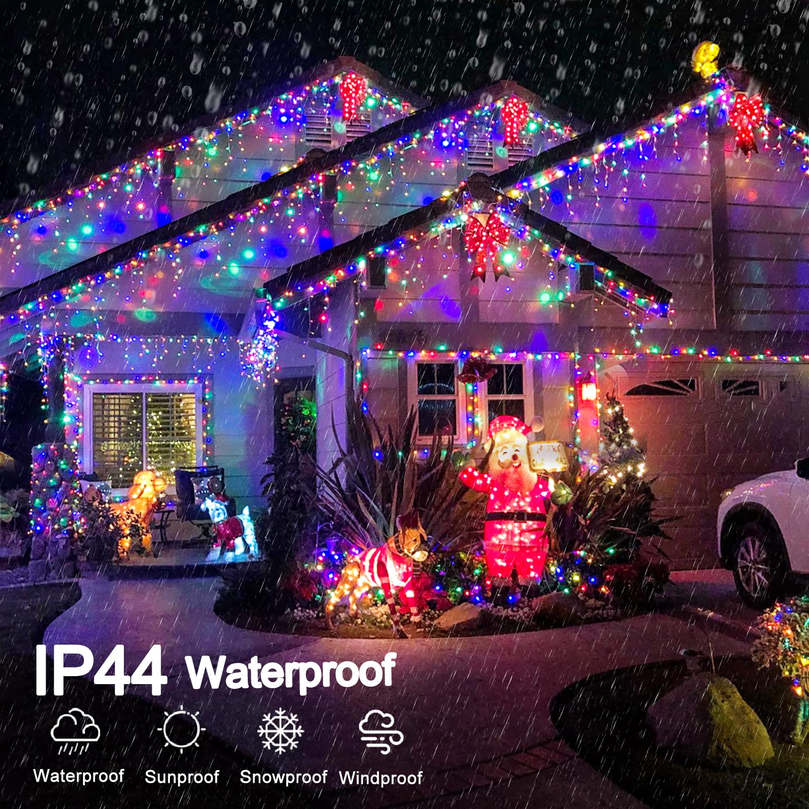 Nielfoi 99Ft 1216 Led Christmas Icicle Lights - Waterproof Multicolor Fairy String Lights