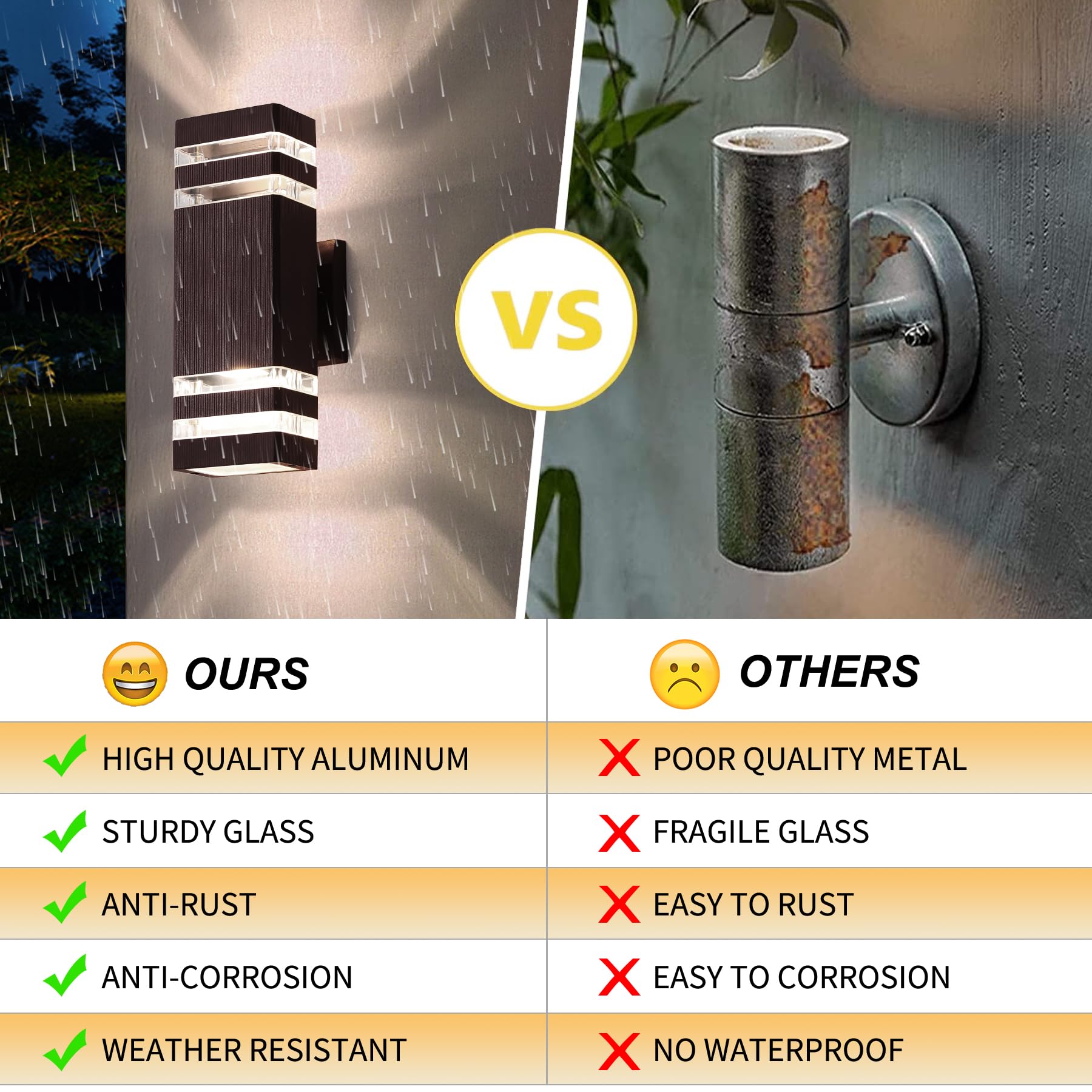 Tewei Modern Brown Outdoor Wall Lights, Waterproof Aluminum Up/Down Fixture, 2 Pack