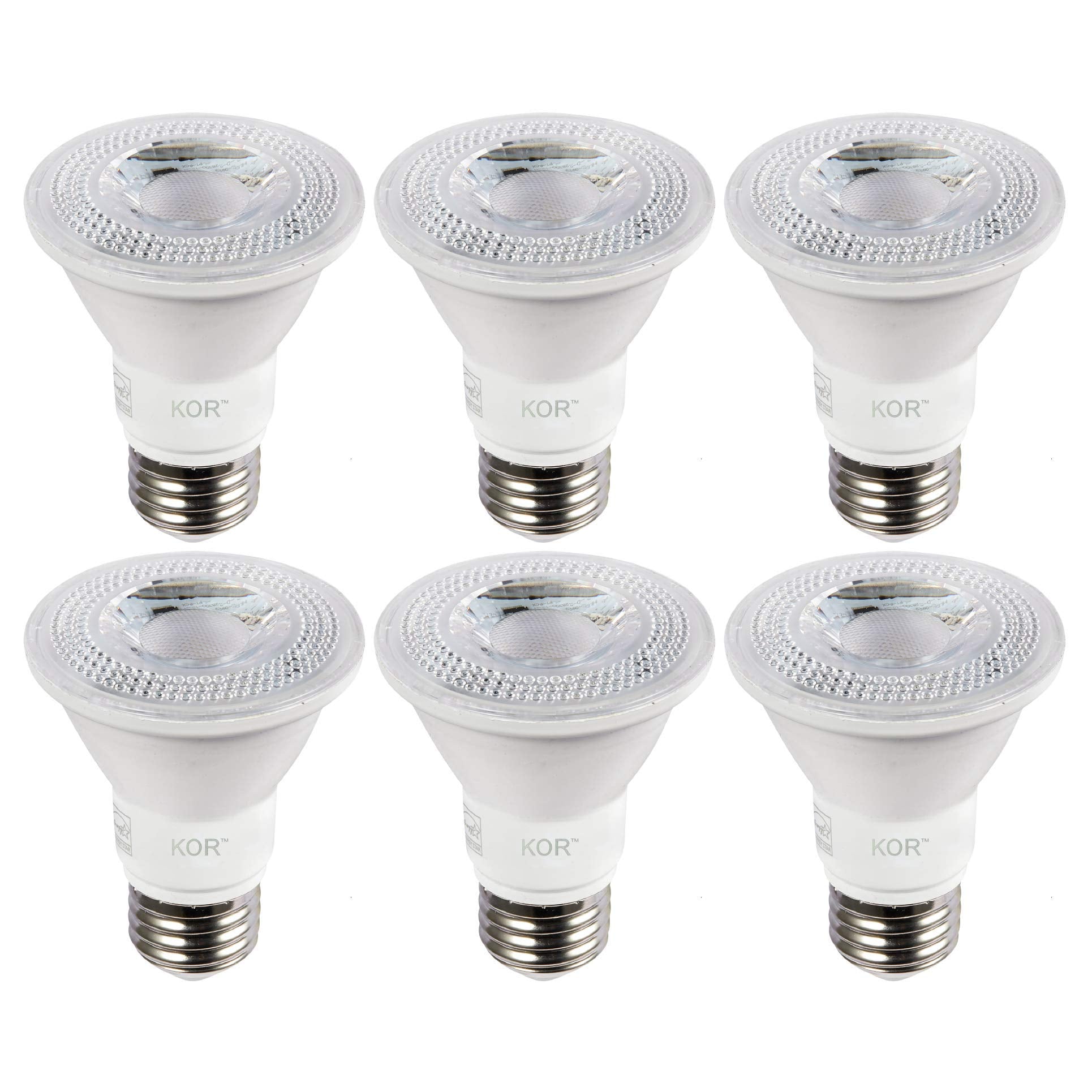 Kor (Pack Of 6) Led Par20 Light Bulbs, 6.5W (Replaces 50W 50Par20), 4000K Cool White, Dimmable, E26 Base, Waterproof Indoor/Outd