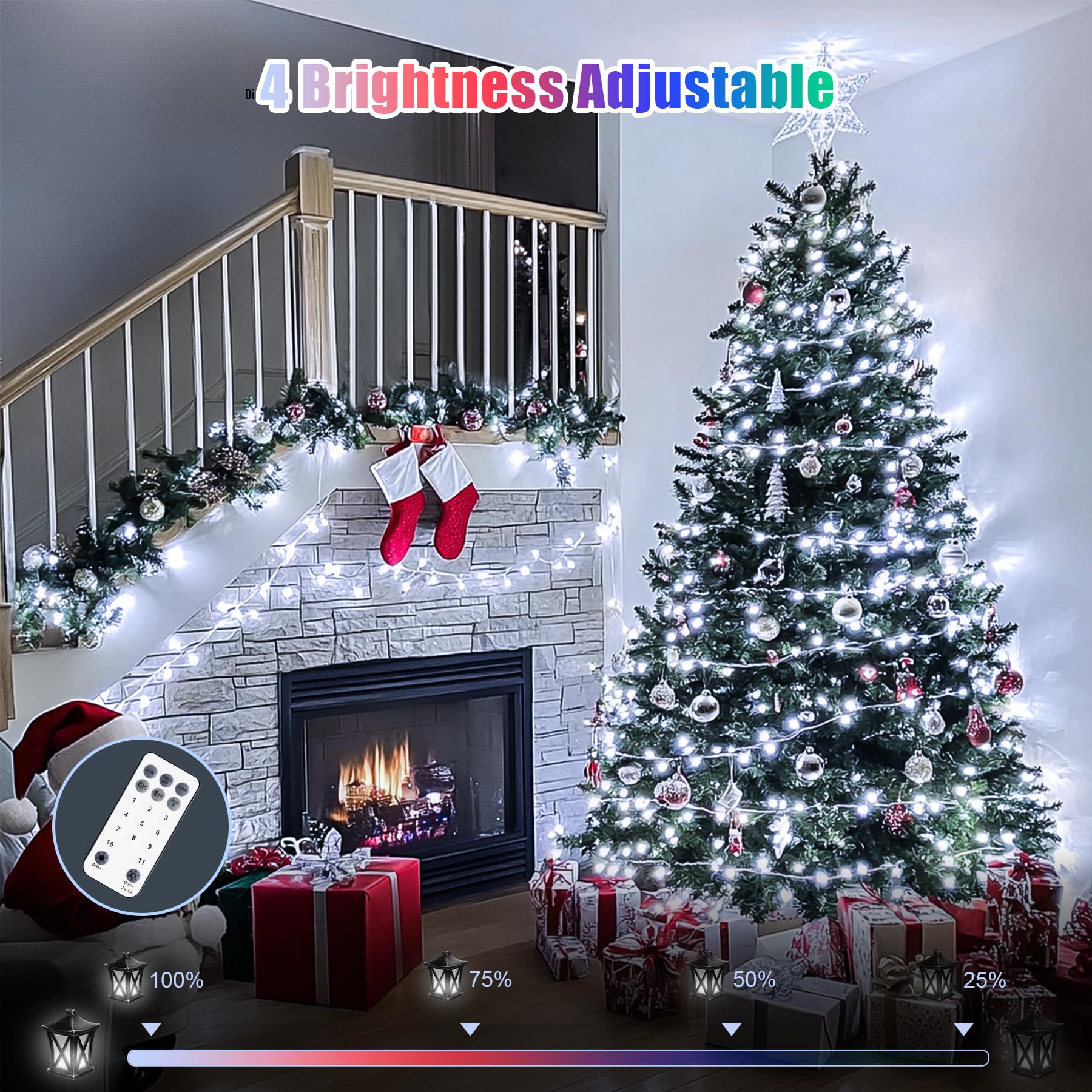 Jmexsuss 600 Led Color Changing String Lights Plug In, 168Ft White & Multicolor Christmas Lights With Remote, Christmas String L