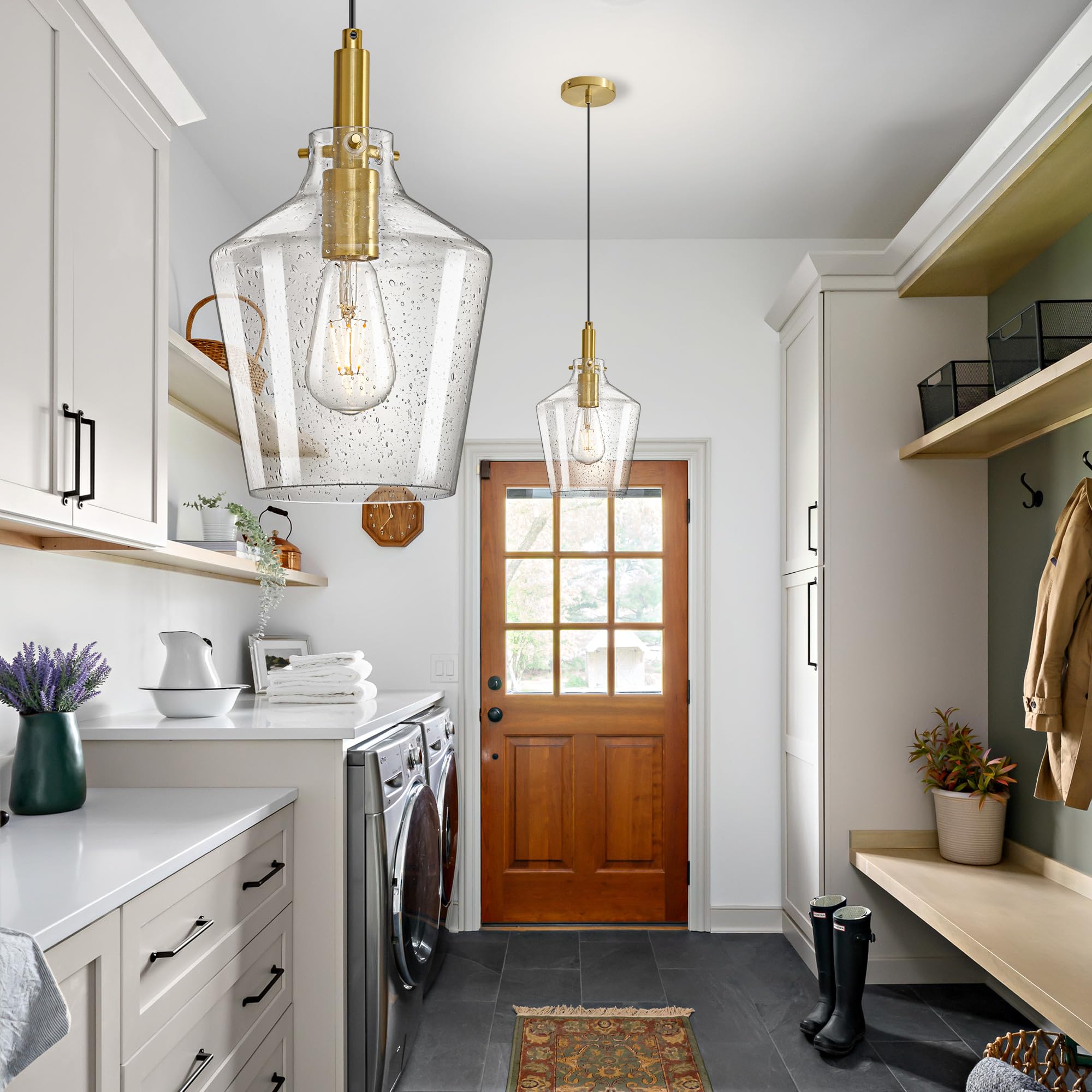 Vaziden Modern Seeded Glass Pendant Lighting For Kitchen Island 1 Pack  Farmhouse Gold Pendant Light Fixtures  Height Adjustable Ceiling Pendant Light  Angled Seeded Glass Shades 8 Inch