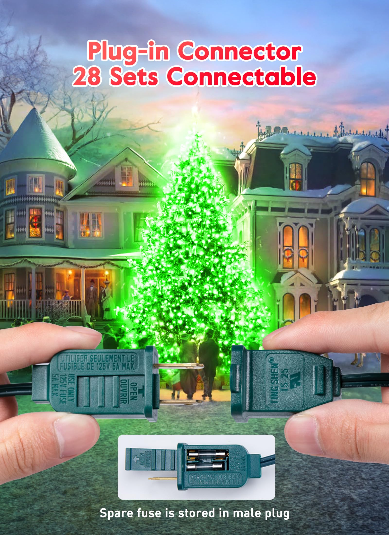 Green C7 Led Christmas String Lights, 25Ft Shatterproof Christmas Lights With 25+1 Bulbs, Outdoor String Lights For Christmas Tr