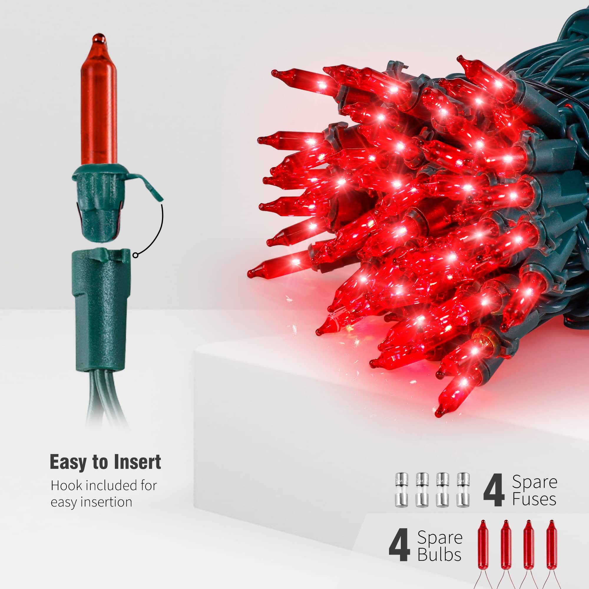 Hopolon Mini String Lights 50 Count 13 Feet Waterproof Red Indoor Outdoor Christmas Decor