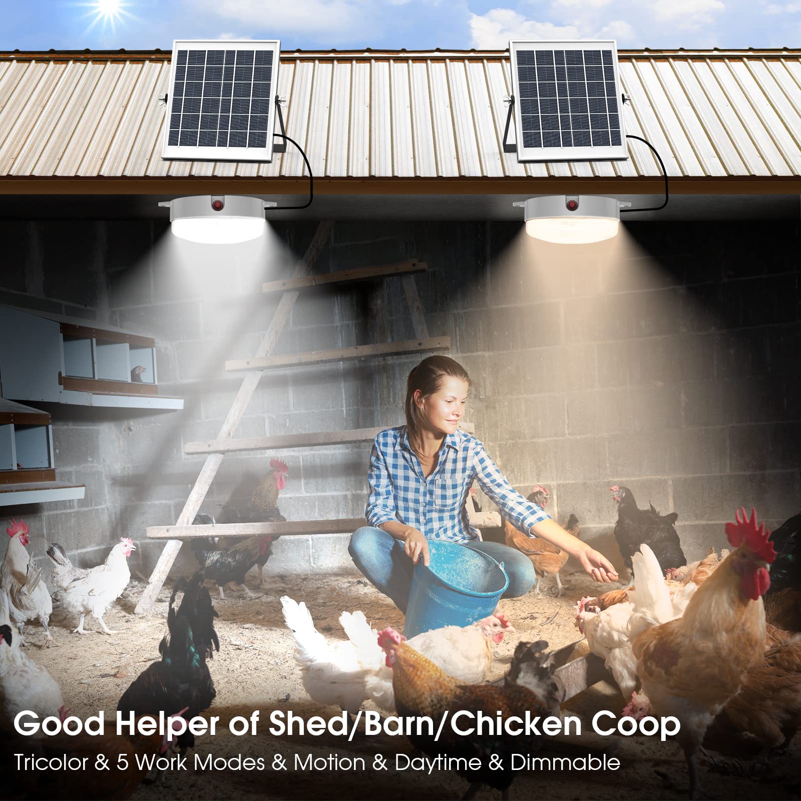 Sunbonar Solar Ceiling Light Motion Sensor, Dimmable 6000K/4000K/3200K 5 Modes Daytime Available Solar Shed Lights With On Off S