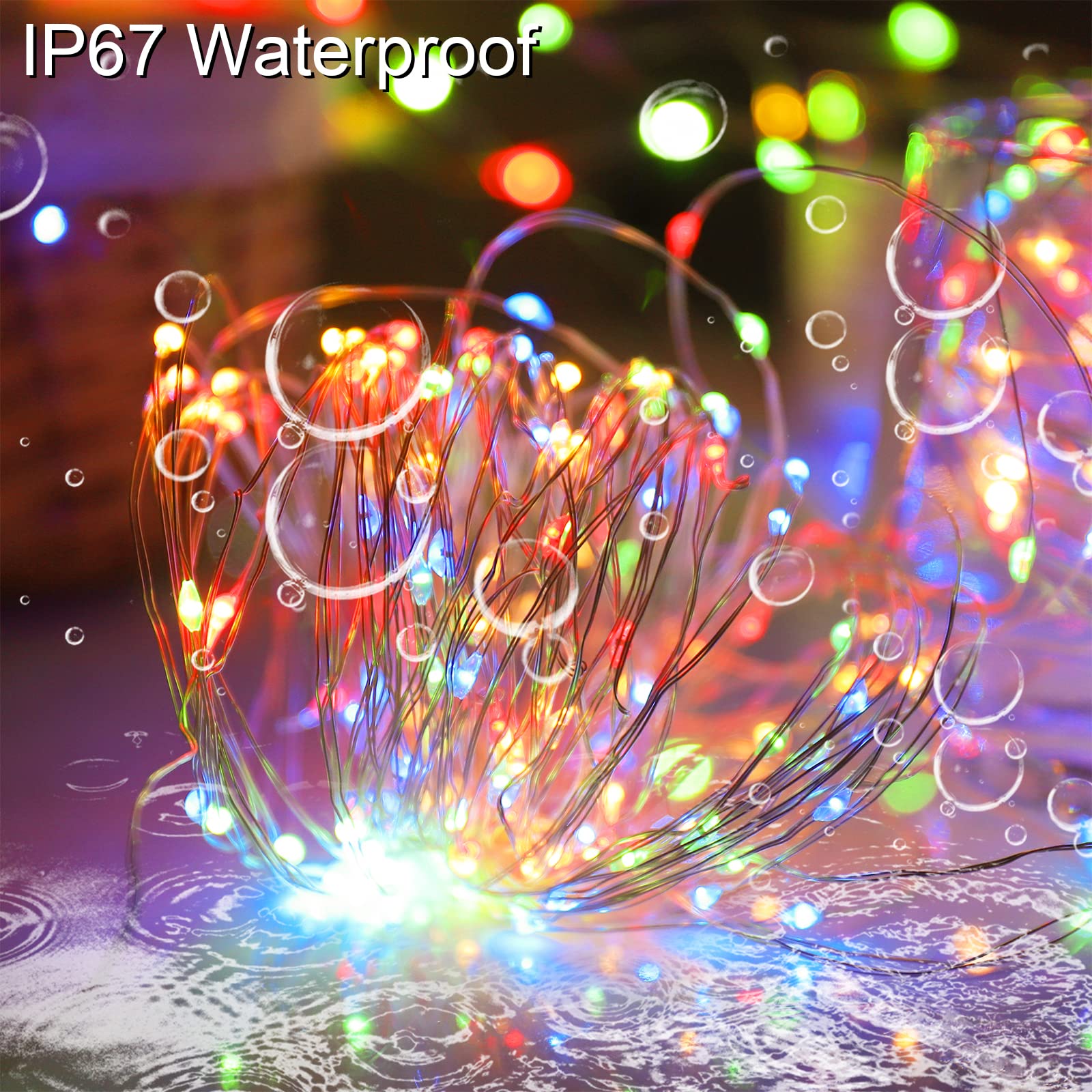 YAOZHOU Solar Christmas String Lights 100 LED Waterproof 8 Modes Copper Multicolor 2 Pack for Outdoor Garden Balcony