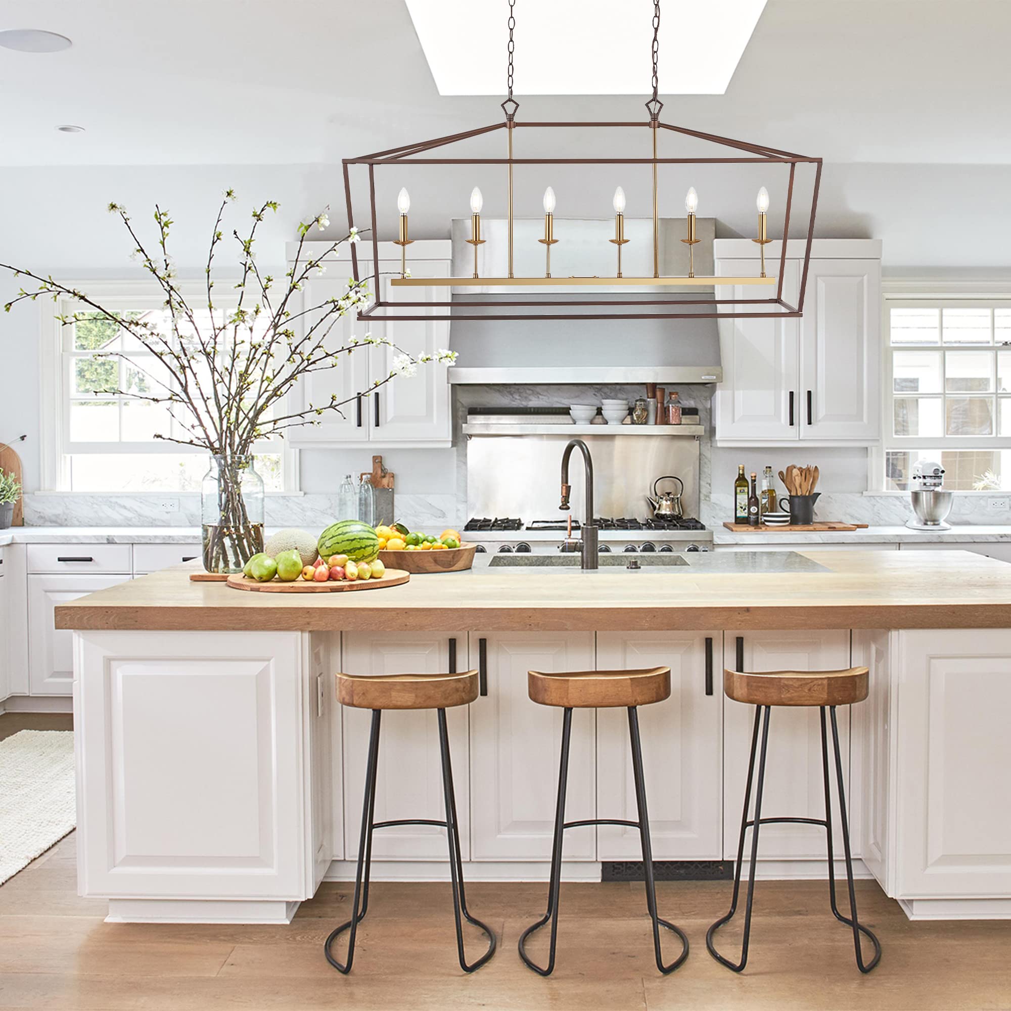Jonathan Y 49 6 Light Linear Pendant, Metal, Oil Rubbed Bronze/Brass Gold, Model Jyl7439D, Ideal For Dining Room, Kitchen, Foyer