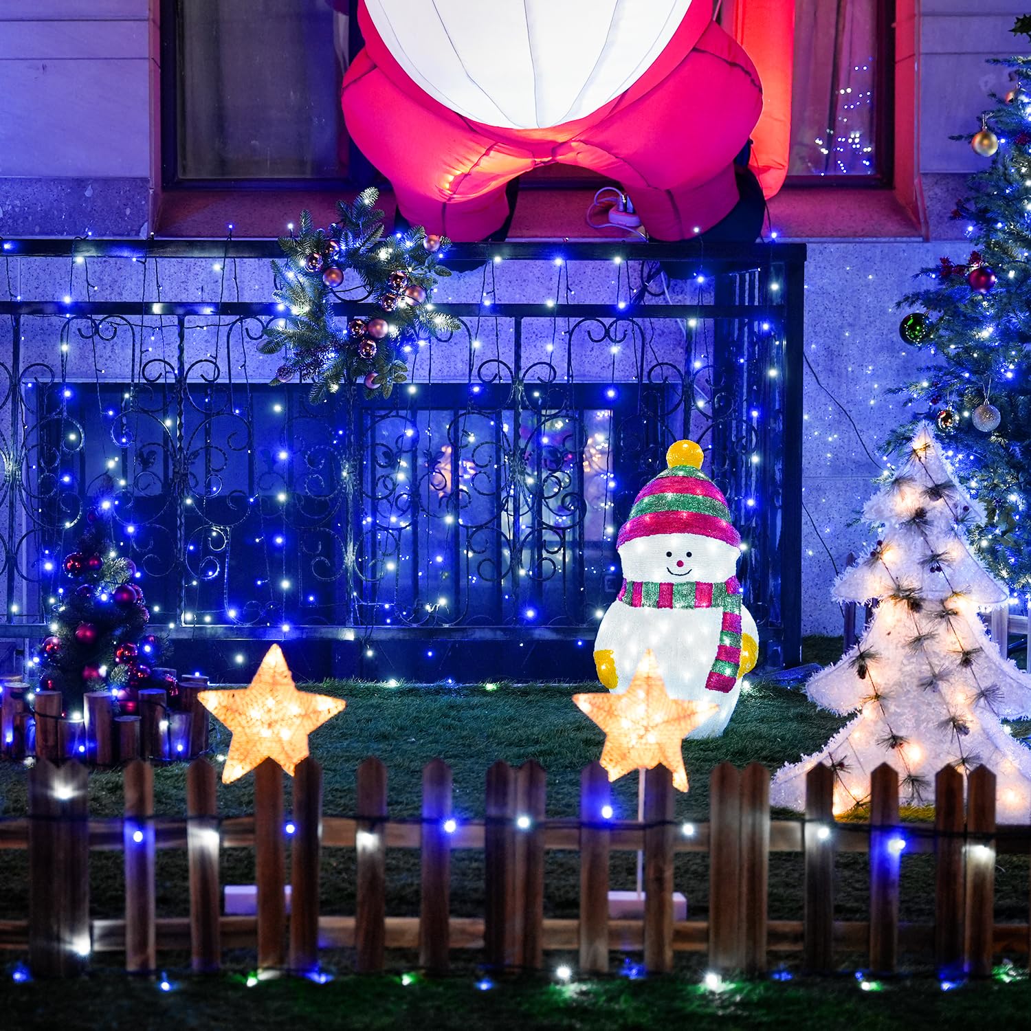 Jmexsuss 66Ft 200 Led Blue And White Christmas Lights, Outdoor Christmas String Lights Plug In, Expandable Christmas Lights For