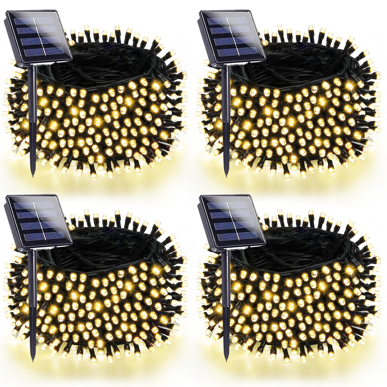 SANJICHA Solar String Lights, 4 Pack 180FT, 320 LED, Waterproof, 8 Modes, Warm White, Green Wire, Model SSLGW