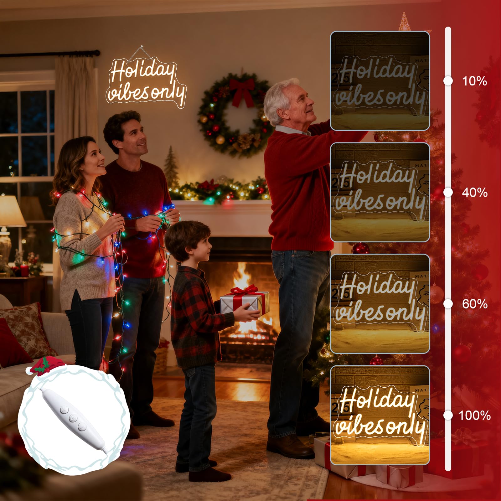 Dreamfort Christmas Neon Sign Holiday Vibes Only Neon Sign Festive Led Wall Decor For Christmas  Seasonal Parties & Winter Home Decor Cheerful Holiday Design