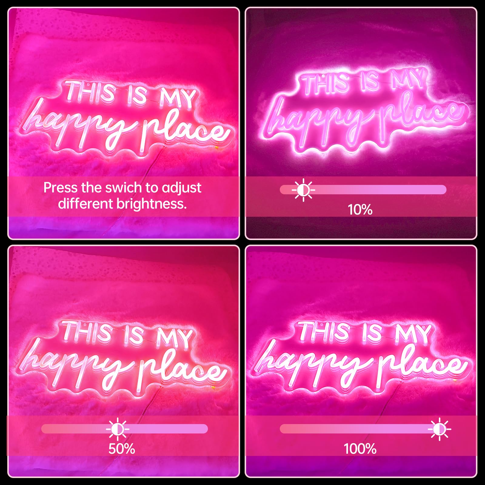 Adnkwolivt Neon Sign - This Is My Happy Place, Dimmable LED Light, 16x9 inches, Pink, Model LED-This is my happy place pink