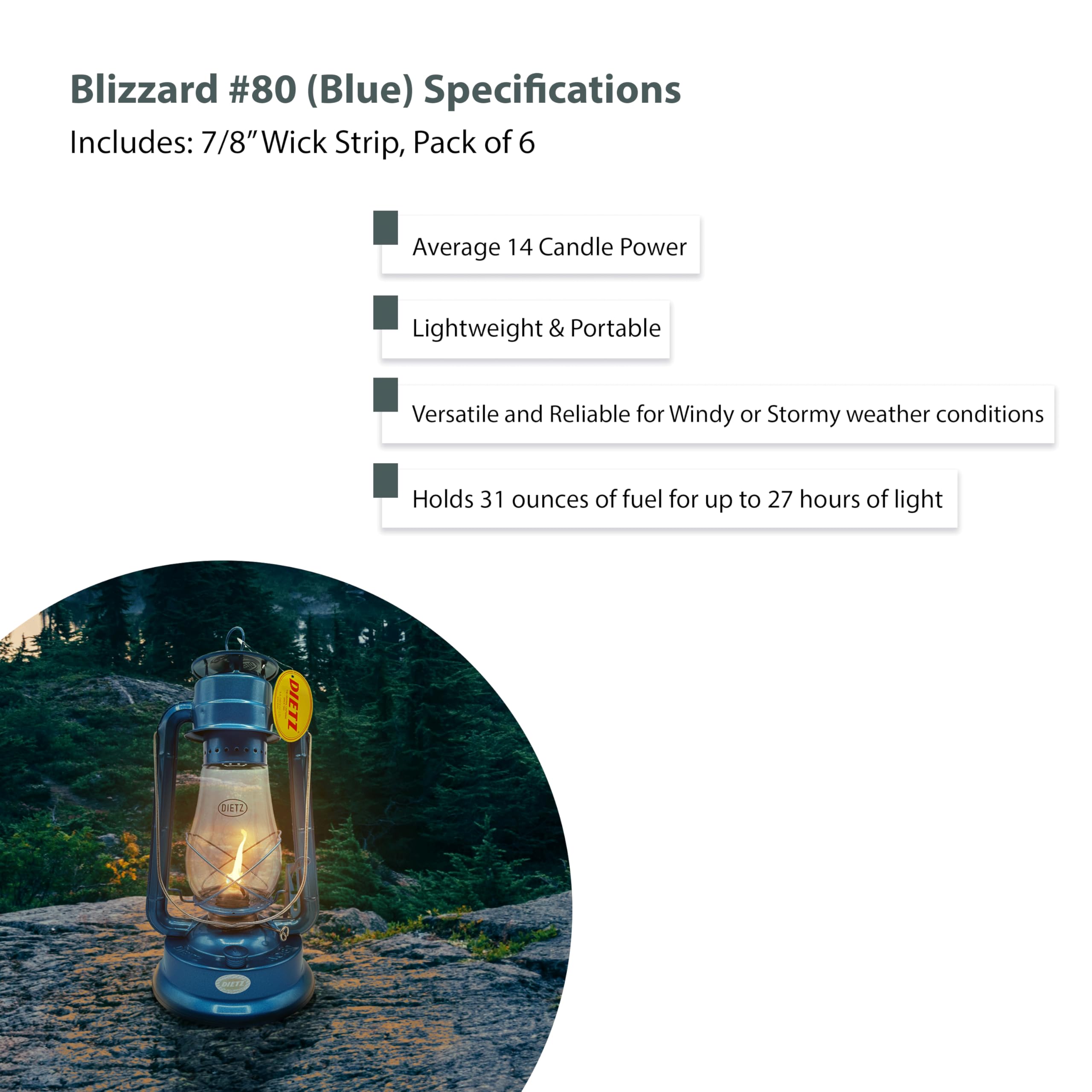 LIGHT OF MINE Blizzard Oil Lantern - Borosilicate Glass, Blue, Model PARE-CHIMN, Includes 7/8in Replacement Wick Strips