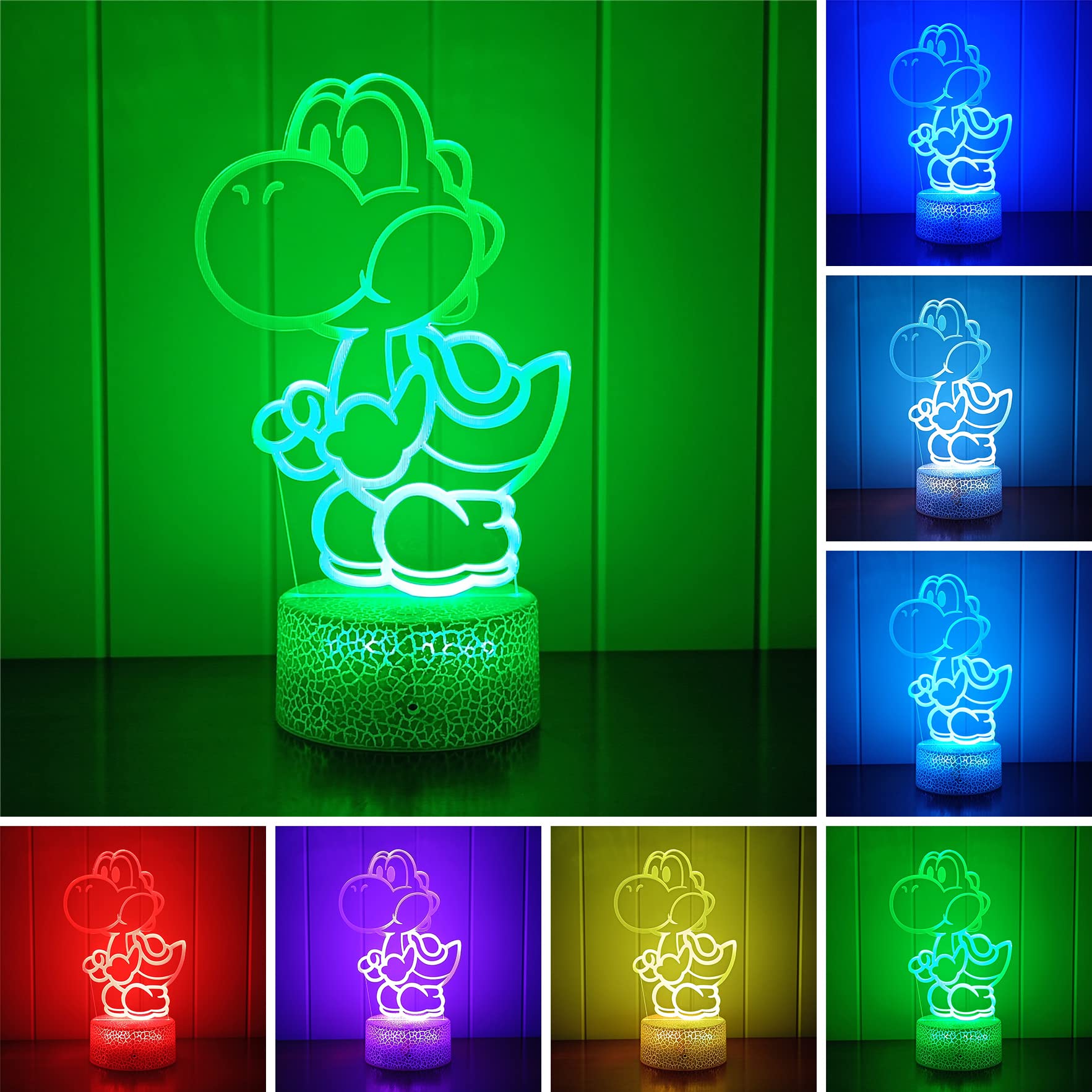LEDERGO Yoshi Night Light - 16 Colors RGB Touch & Remote Control - Ideal for Kids' Room Decor & Holiday Gifts (Model: 3D-NL-YSI-001)