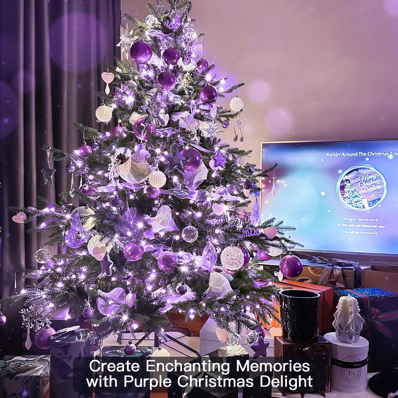 Suddus Christmas Fairy Lights Outdoor Waterproof, 66Ft 200 Led Twinkle Lights Battery Operated, Purple Fairy Lights For Bedroom, Backyard, Porch, Home, Window, Yard, Garland, Party Decorations