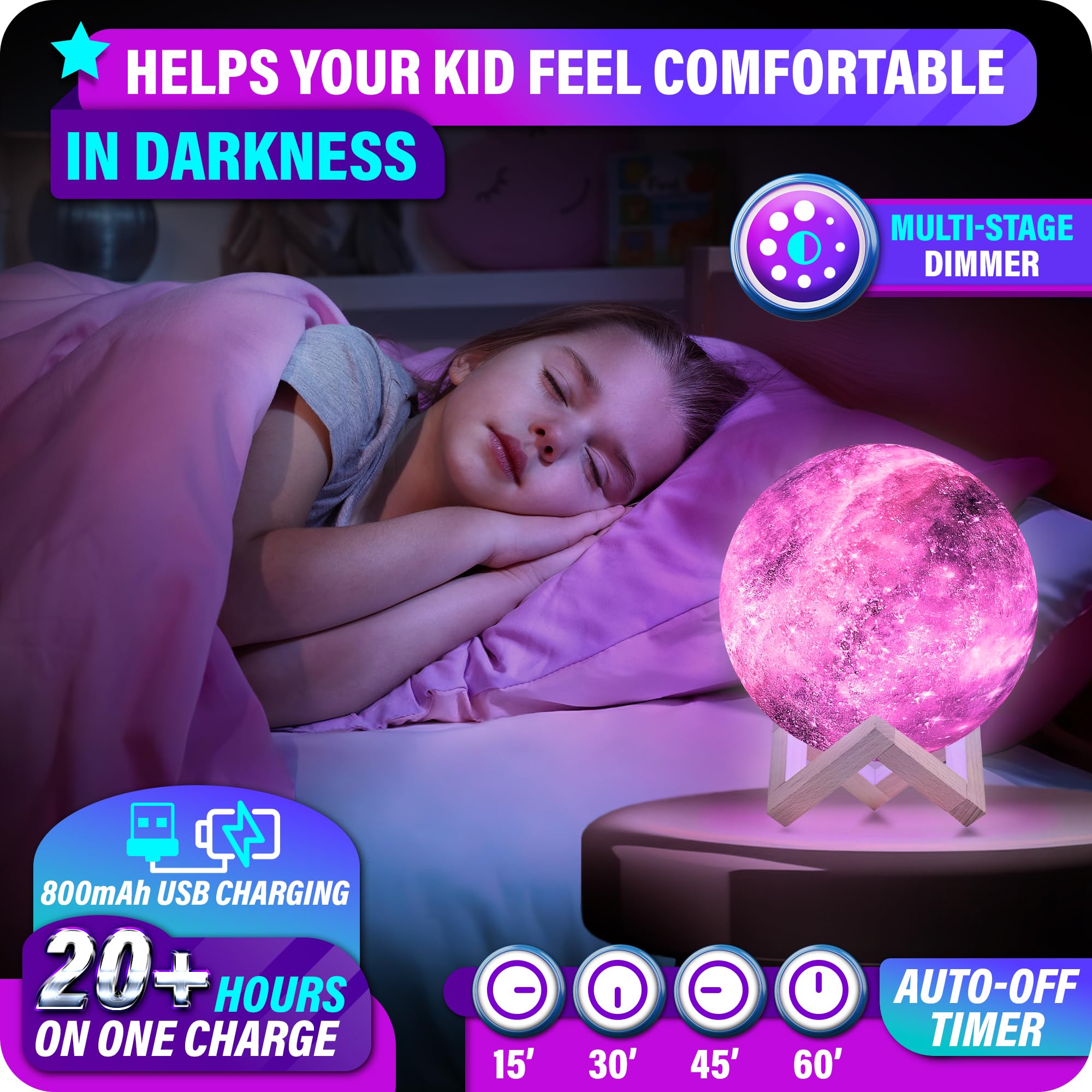 Mind-glowing 3D Galaxy Moon Lamp - 16 Colors, Touch/Remote Control, 7.1 inch, Plastic, Model GL - 003, Night Light for Kids Bedrooms
