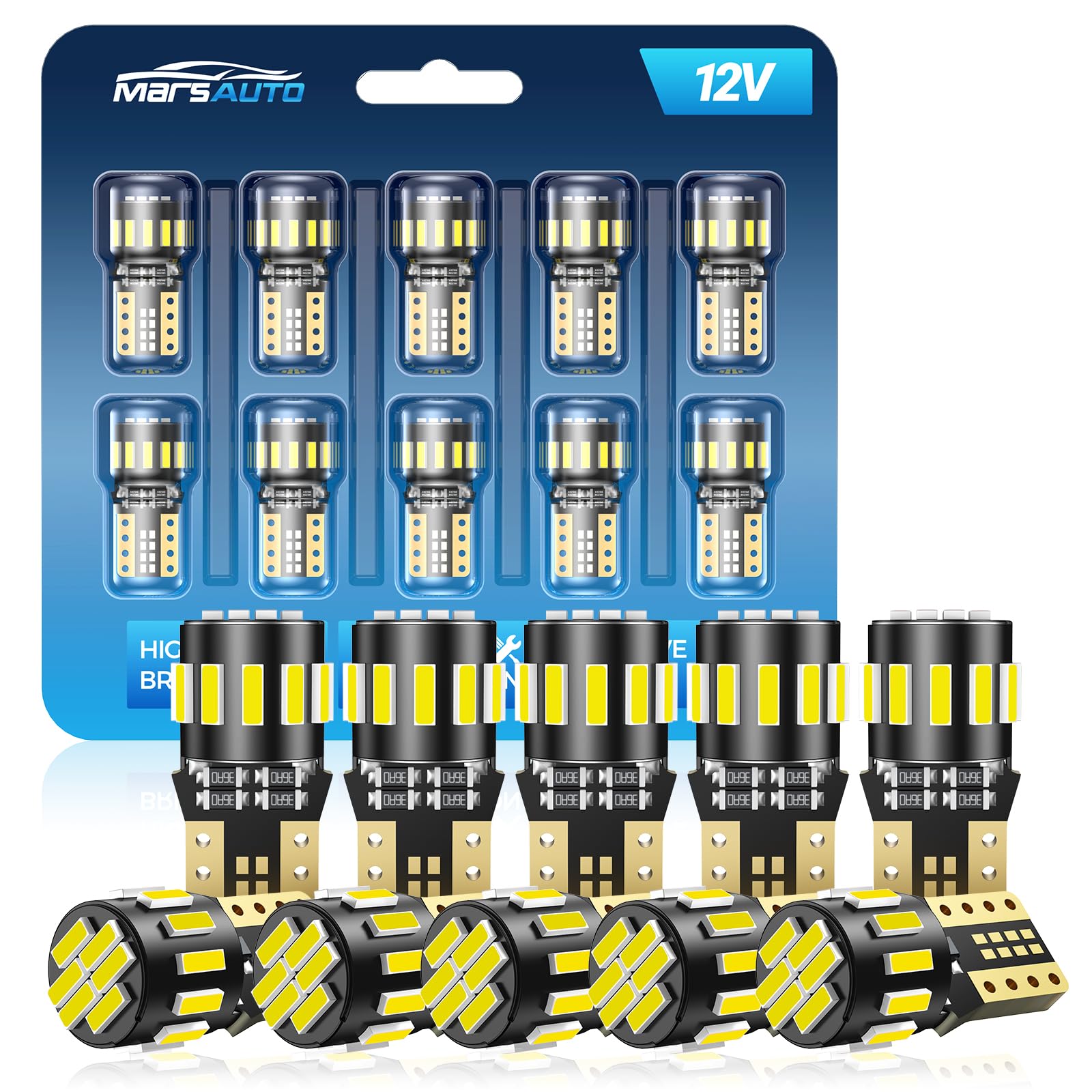 Marsauto 194 LED Bulb for License Plate Light, 6000K White, T10 Wedge Replacement, Pack of 10