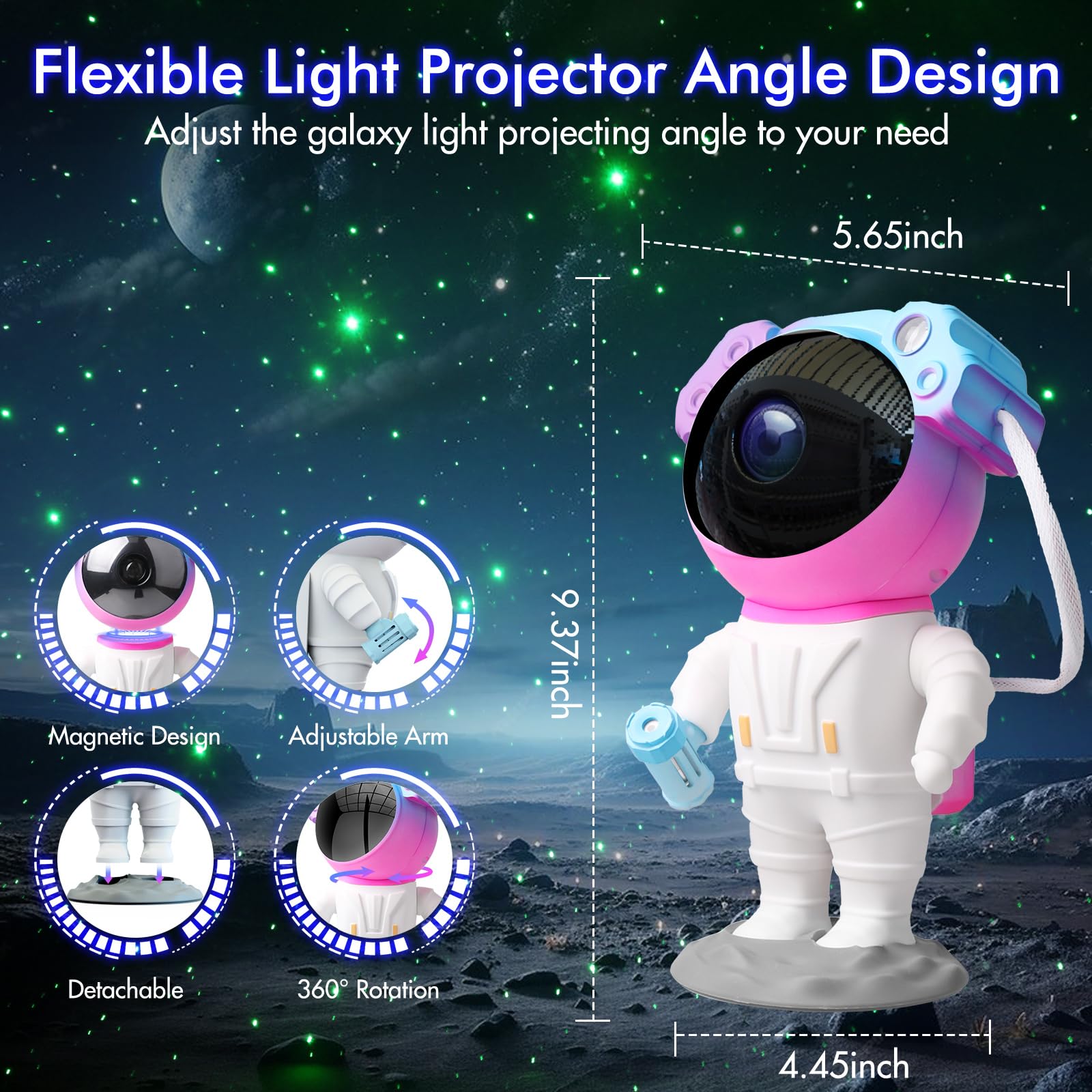 doopo Astronaut Galaxy Projector - Starry Nebula Ceiling Lamp with Timer & Remote, Gradient Design, Model XKD-15
