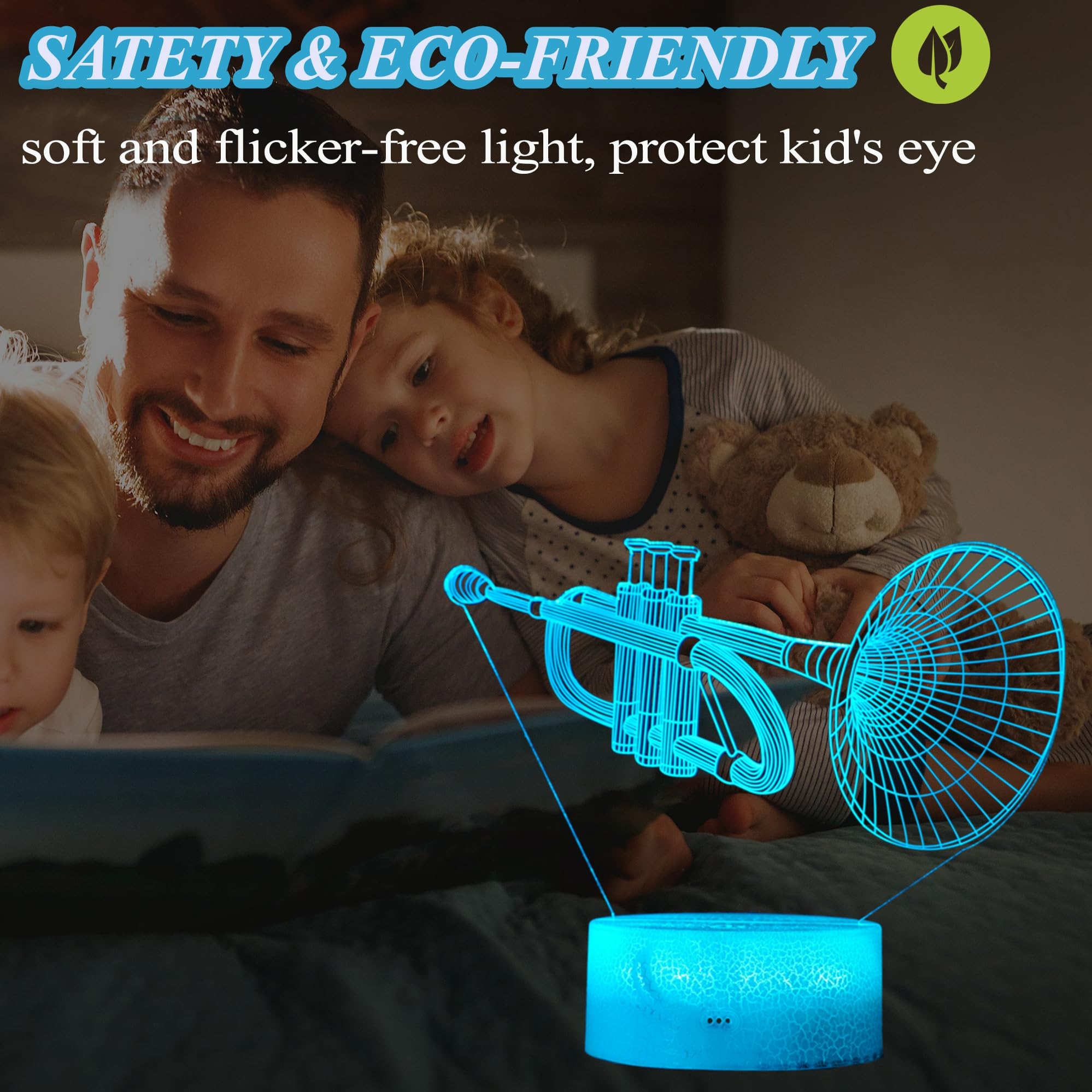 Posshe Trumpet Night Light, Trumpet Gifts, 3D Illusion Lamp With 16 Colors Changing, Remote Control And Dimmable, Kids Boys Girl