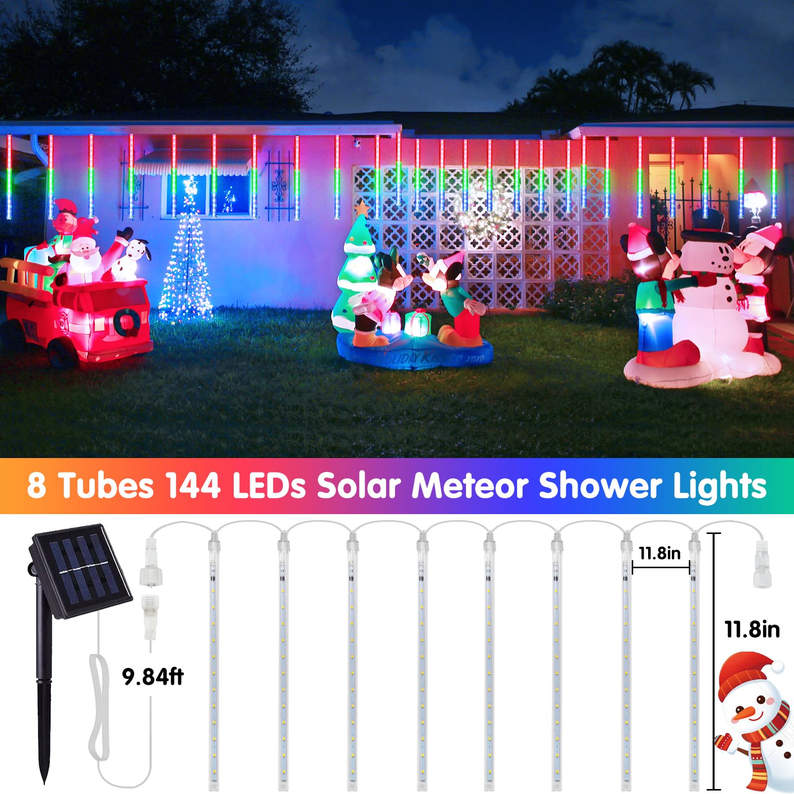 Jmexsuss 2 Pack Multicolor Meteor Shower Lights Outdoor, Each 8 Tube 192 Led Christmas Lights, Waterproof Plug In Icicle Lights For Outside Tree Xmas Party Patio Decoration
