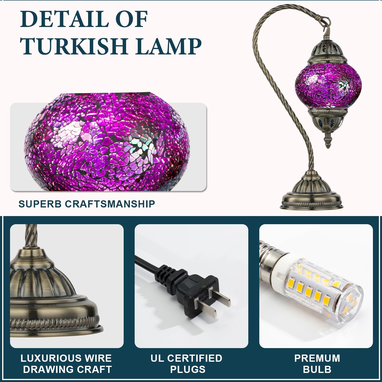 Marrakech Turkish Mosaic Glass Table Lamp, 15x5x5 inches, Swan Neck Bronze Base, Shards Red, Model YMA403-11#-Swan-Shard-Red-New