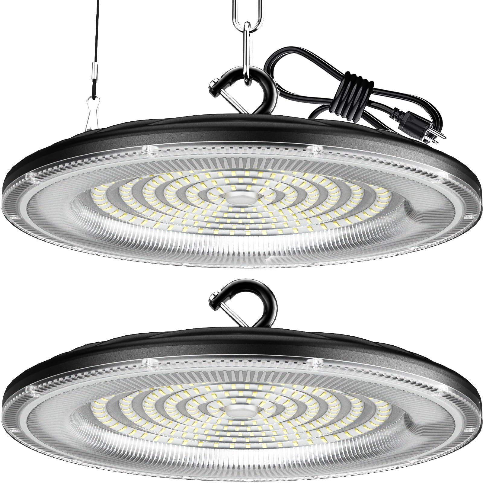 WILLGOTOP 350W 2 Pack UFO LED High Bay Light  50000LM Shop Lights  Industrial Lighting  110-275V IP66 Waterproof for Workshop  Warehouse  Barn  Garage  Factory  6500K Daylight with US Plug