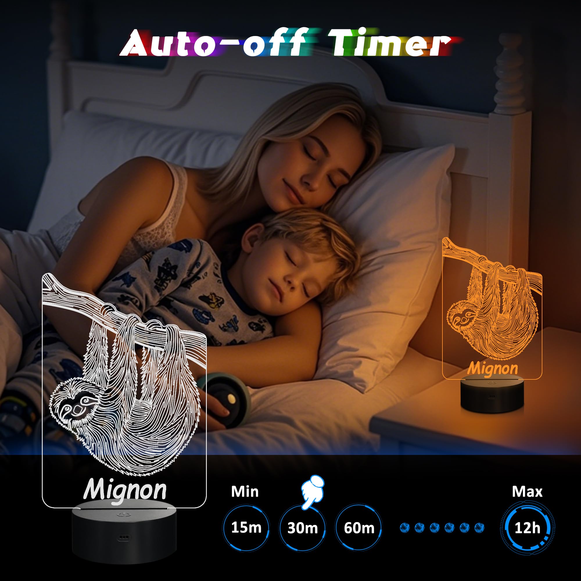 CoolGift Mart Sloth Night Light, 3D LED Optical Illusion Sloth Lamp with Remote Control and Timer, Christmas Birthday Gifts for