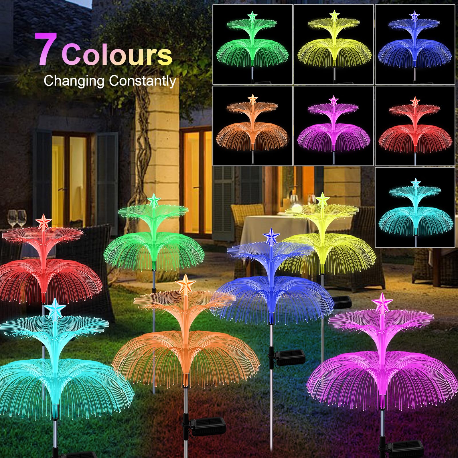 Solar Christmas Lights  6 Pack Solar Star Jellyfish Lights 7 Color Changing Fiber Optic Light Gardening Gifts For Mom Grandma Women  Flower Light For Outdoor Yard Garden Decor