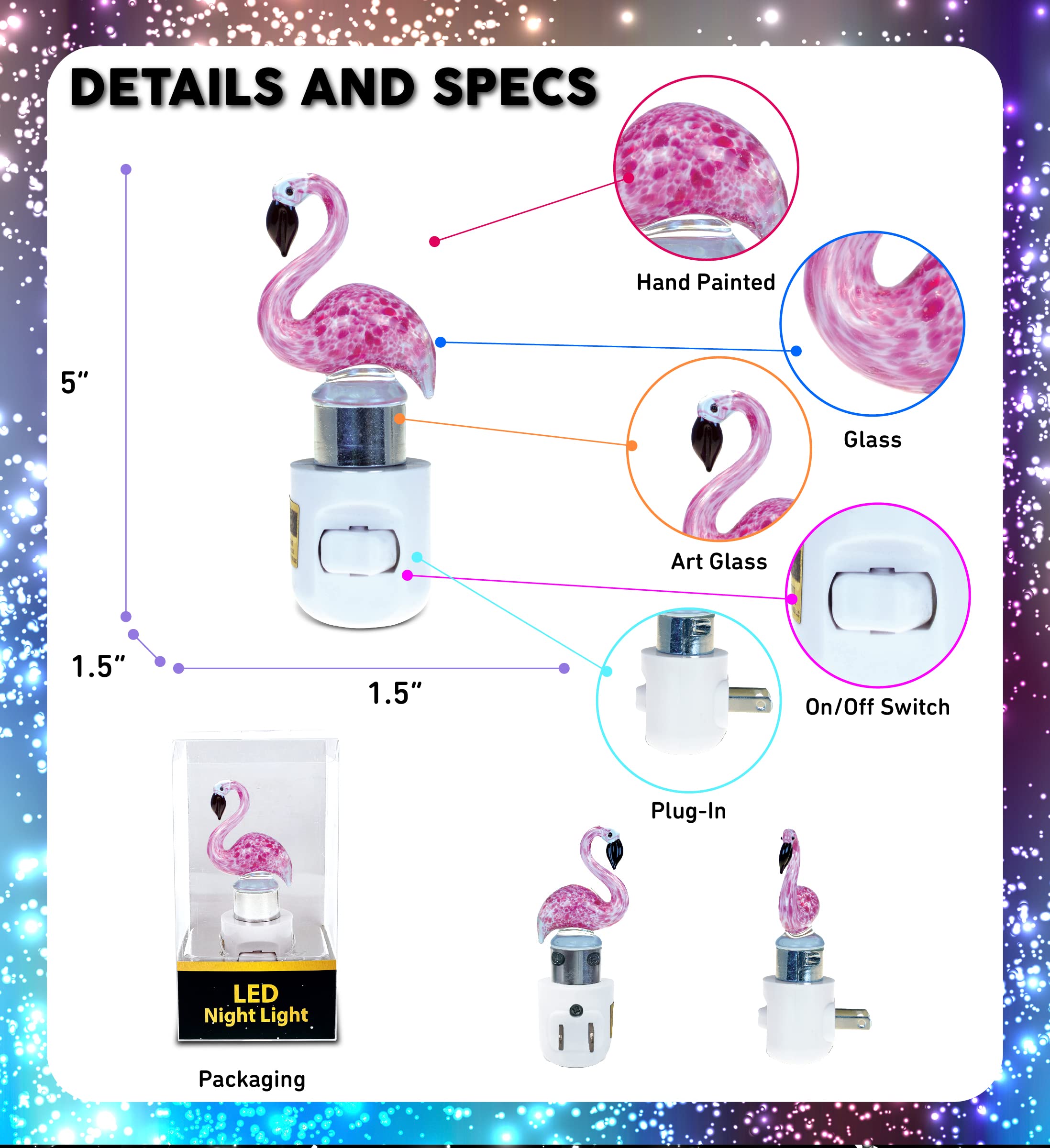 Cota Global Flamingo Night Light - Decorative Night Lights Plug Into Wall With Switch, Unique Handmade Glass Led Night Light For