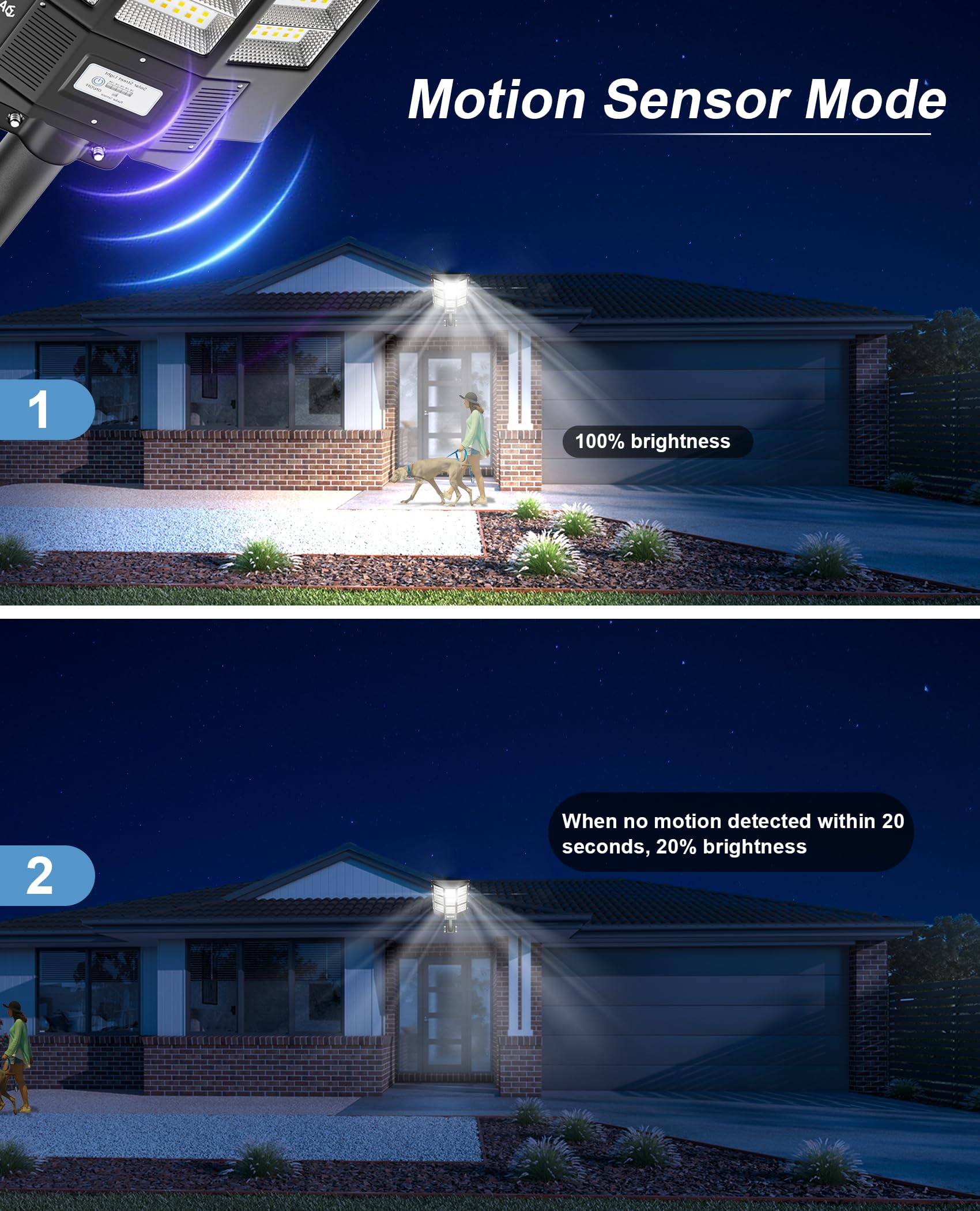 JAYNLT Y-7200W Solar Street Lights, 680000LM, 6500K, Dusk to Dawn, Motion Sensor, Black, 1Pack