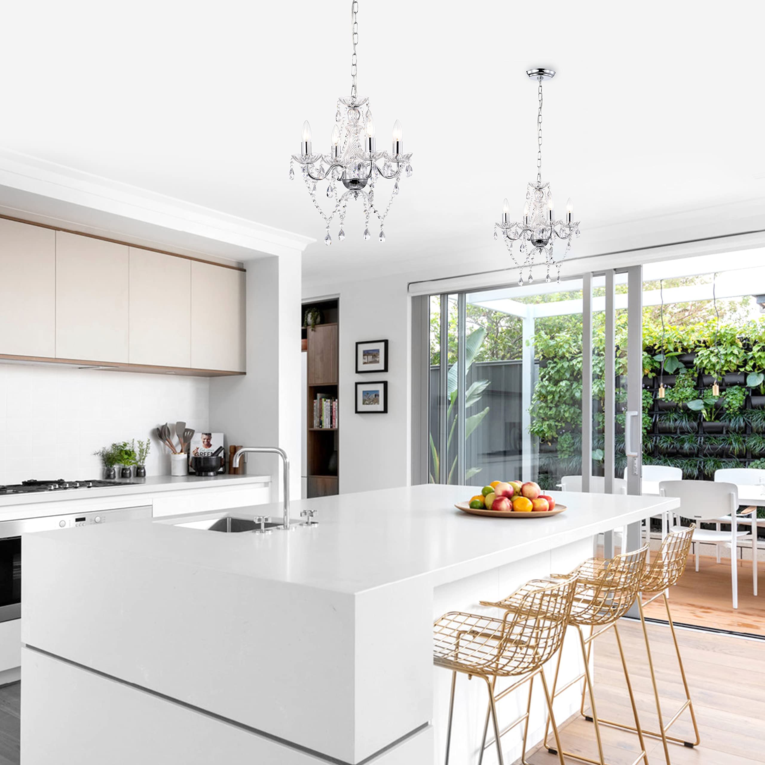 Lalula Chrome Mini Crystal Chandelier, 4-Light Candle Style For Dining Room