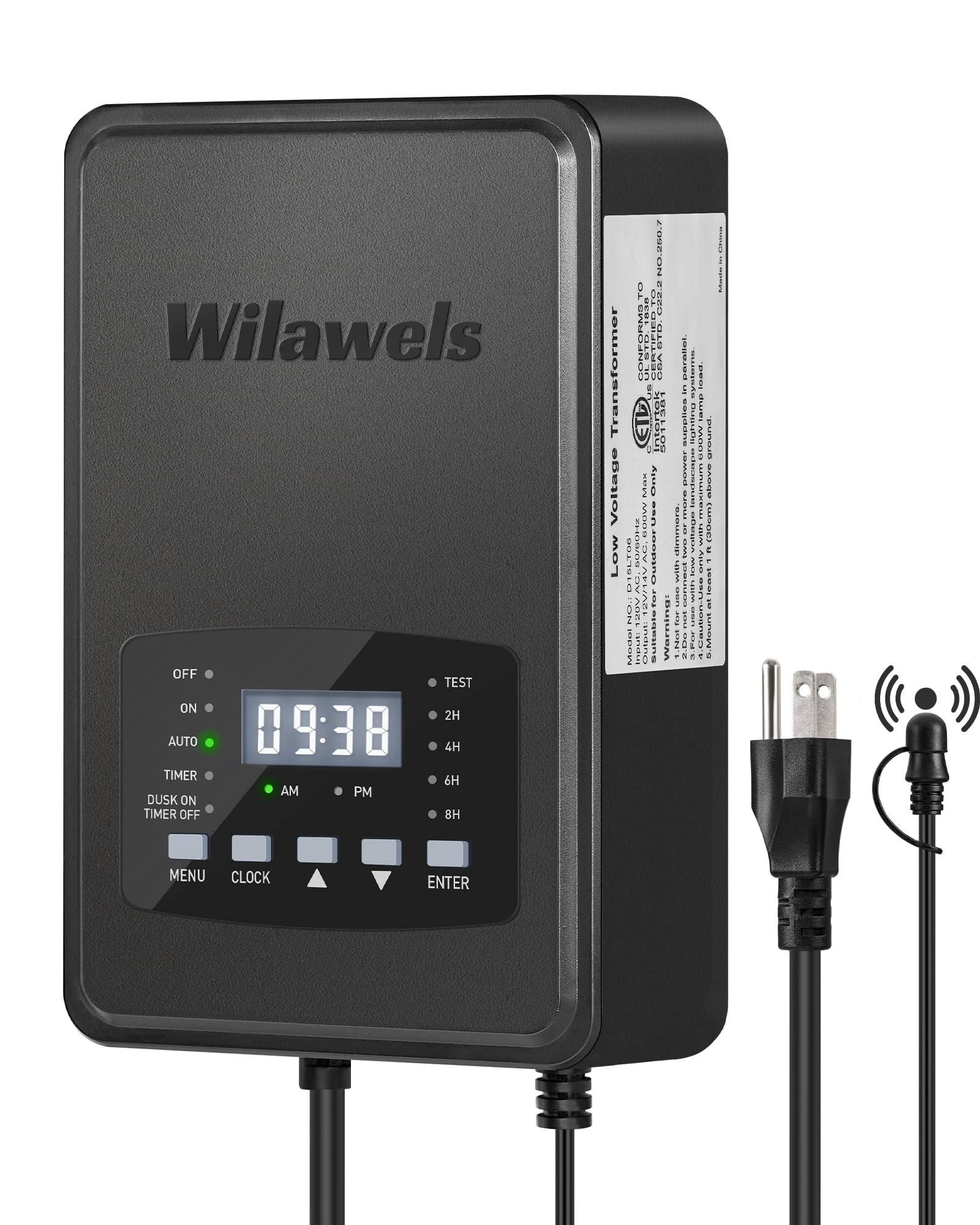 WILAWELS 600W Low Voltage Landscape Transformer  Weatherproof Outdoor Low Voltage Transformer  120V AC to 12/14V AC  Landscape Lighting Transformer with Timer and Photocell Sensor  ETL Listed D15LT06