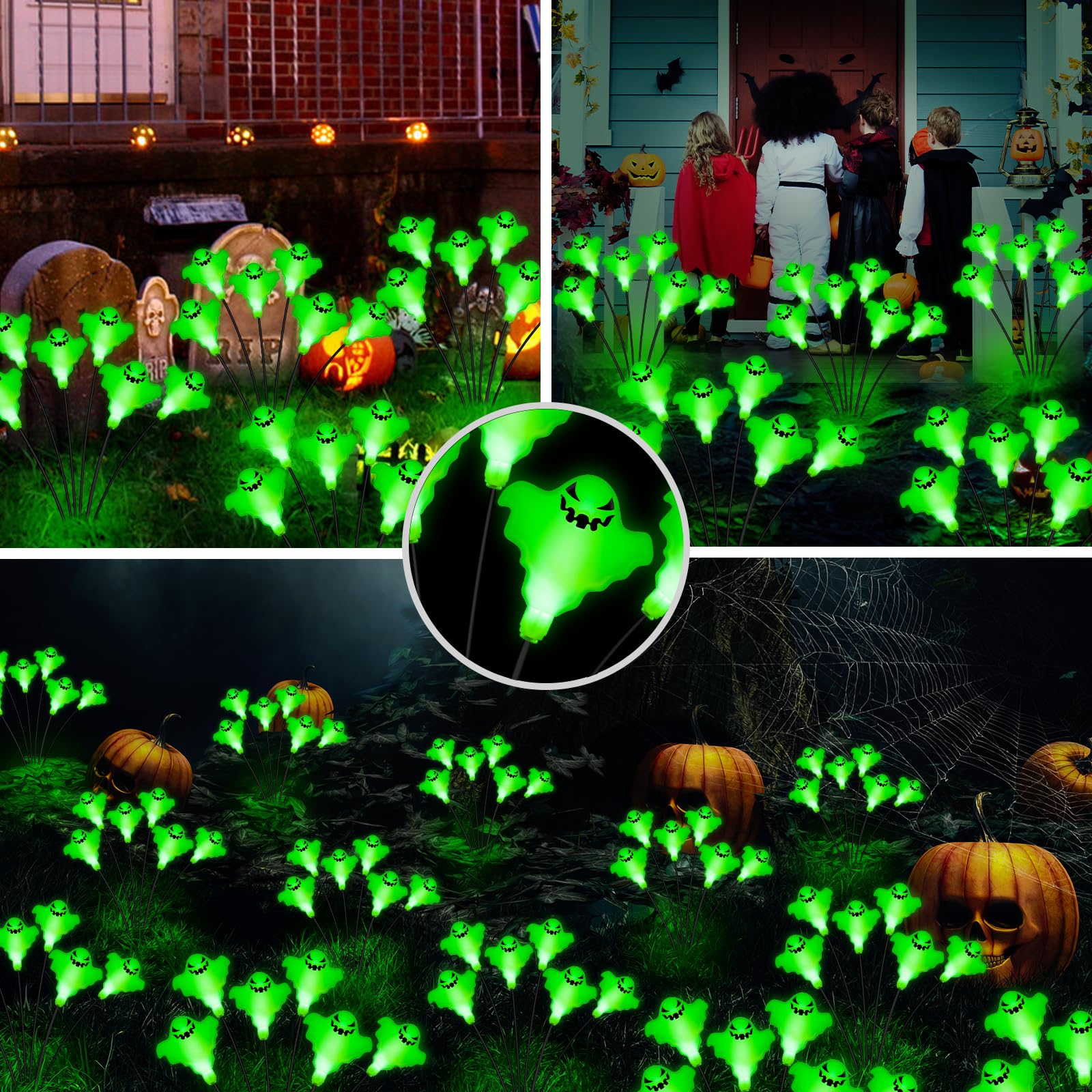 Betrihyes Outdoor Halloween Decorations Solar Garden Ghost Lights,2Packs 12Led Halloween Lights Swaying Firefly With Magic Ghost Decor,Solar Halloween Path Lights For Yard/Lawn/Porch/Ghost Decor