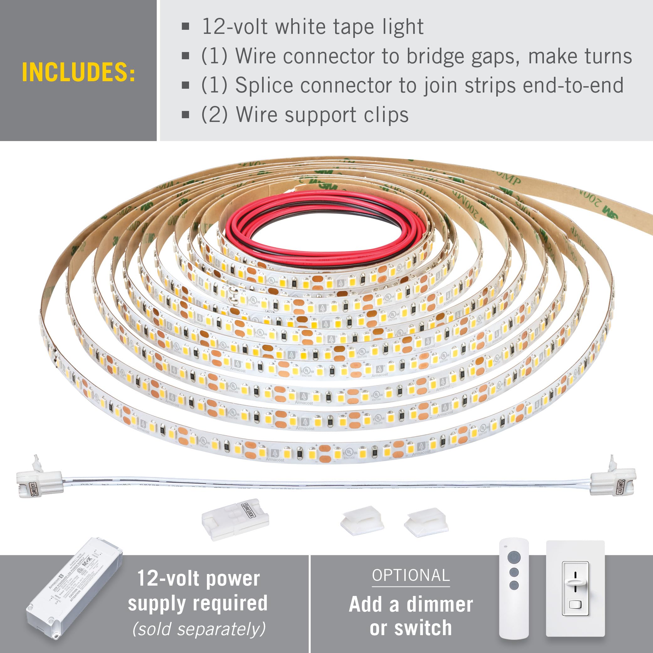Armacost Lighting Ribbon Flex Pro 12V Tape Light, 120 LEDs/Meter, 8.2 ft, 2700K, Copper