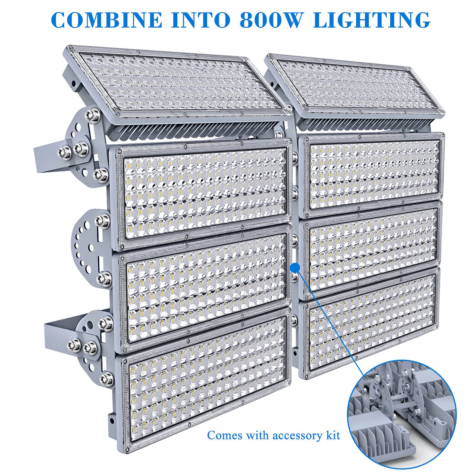 Kekeou 800W LED Flood Light 2 Pack, 88000LM, 6500K, IP67 Waterproof, Adjustable Angle, Gray
