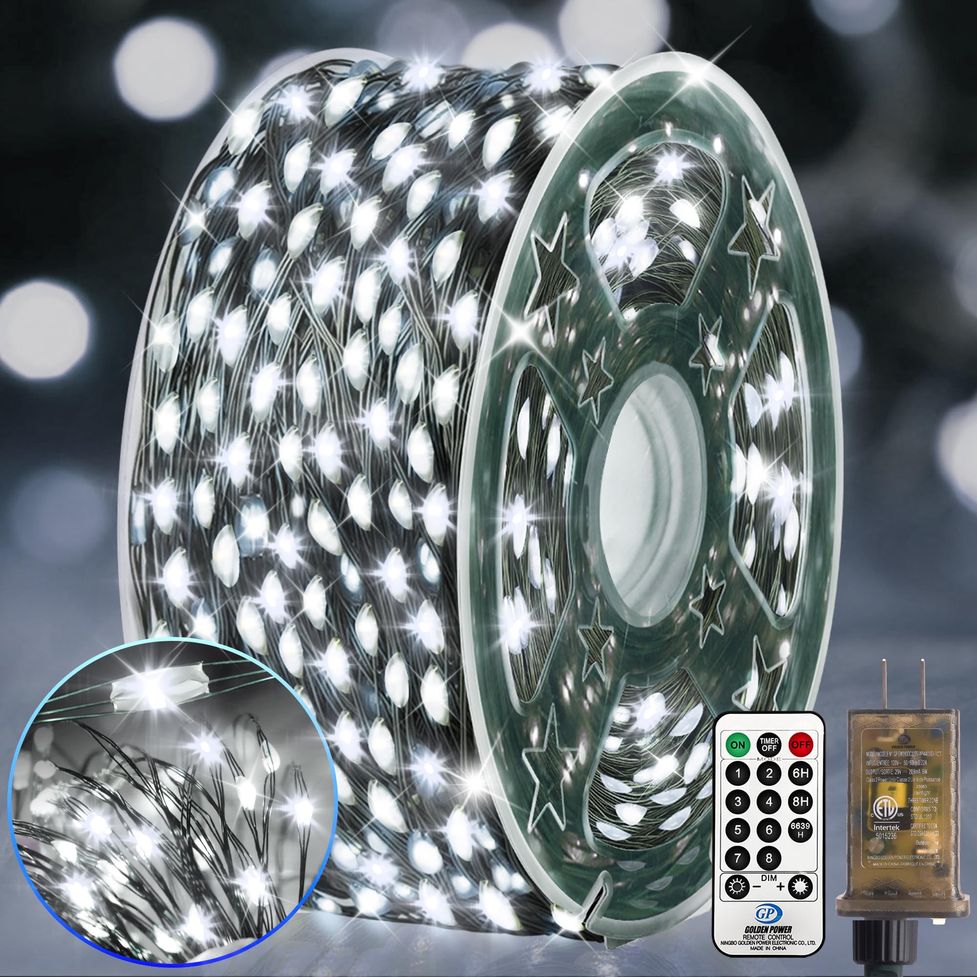 KNONEW 400FT Outdoor Christmas Fairy Lights, 1200 LED, Waterproof, 8 Modes, Cool White, Green Wire, Model KN-1000-LIG168-01