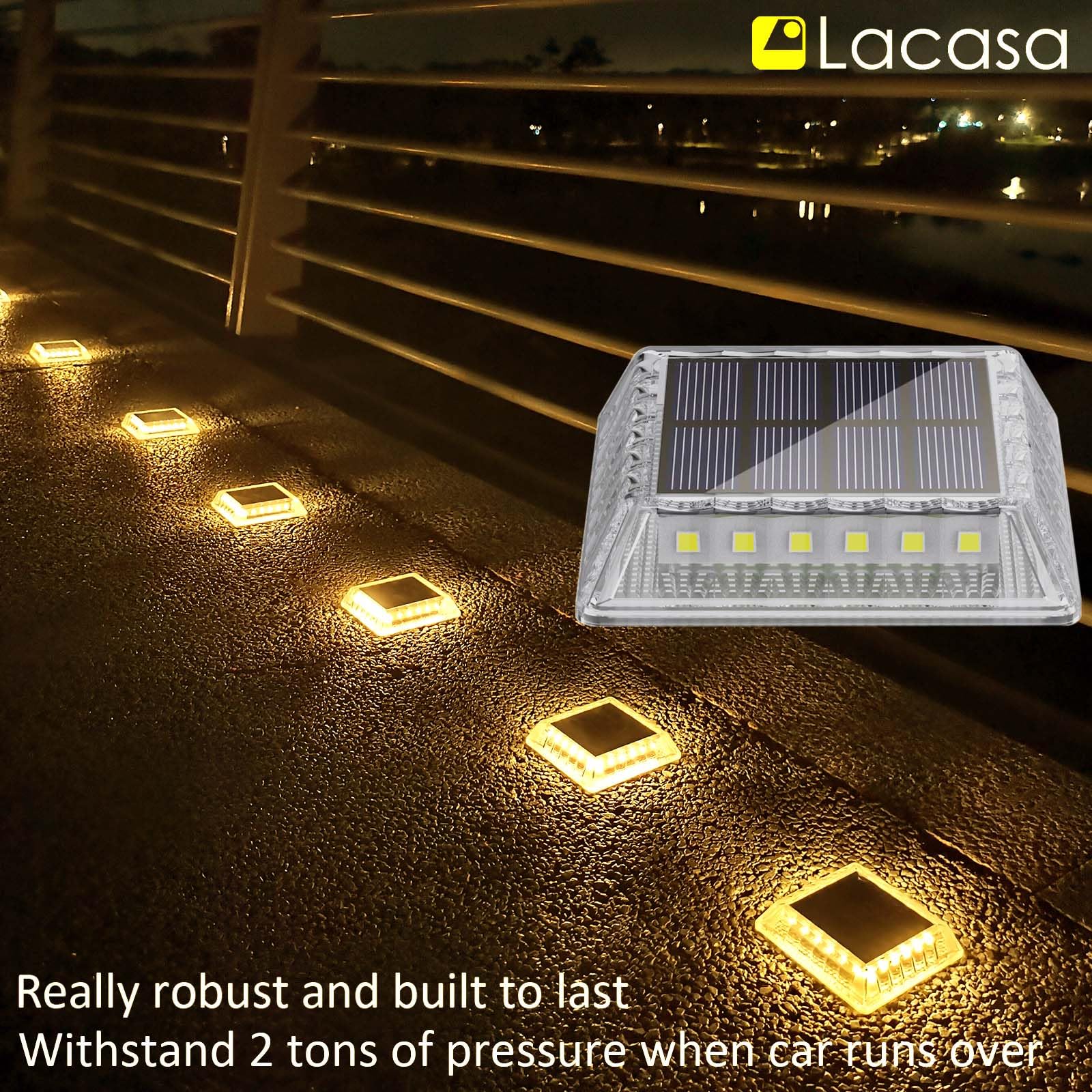 Lacasa Solar Deck Lights, 8 Pack 30Lm Led Dock Lights Warm White 2700K, Outdoor Solar Powered Step Lights Light Up All Night Ip6