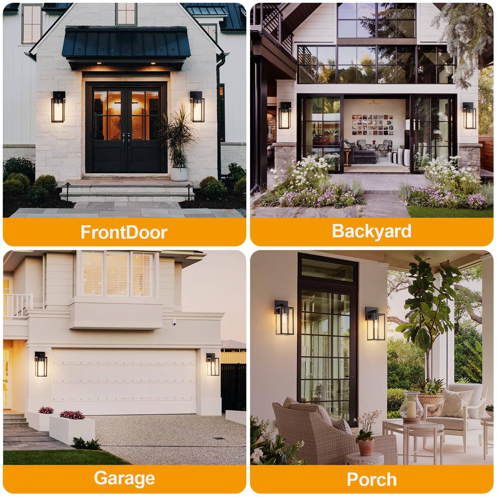 Porch Wall Lights Outdoor, Waterproof Lanterns With Frame And Clear Glass Shade, Exterior Front Porch Light Matte Black Wall Sco