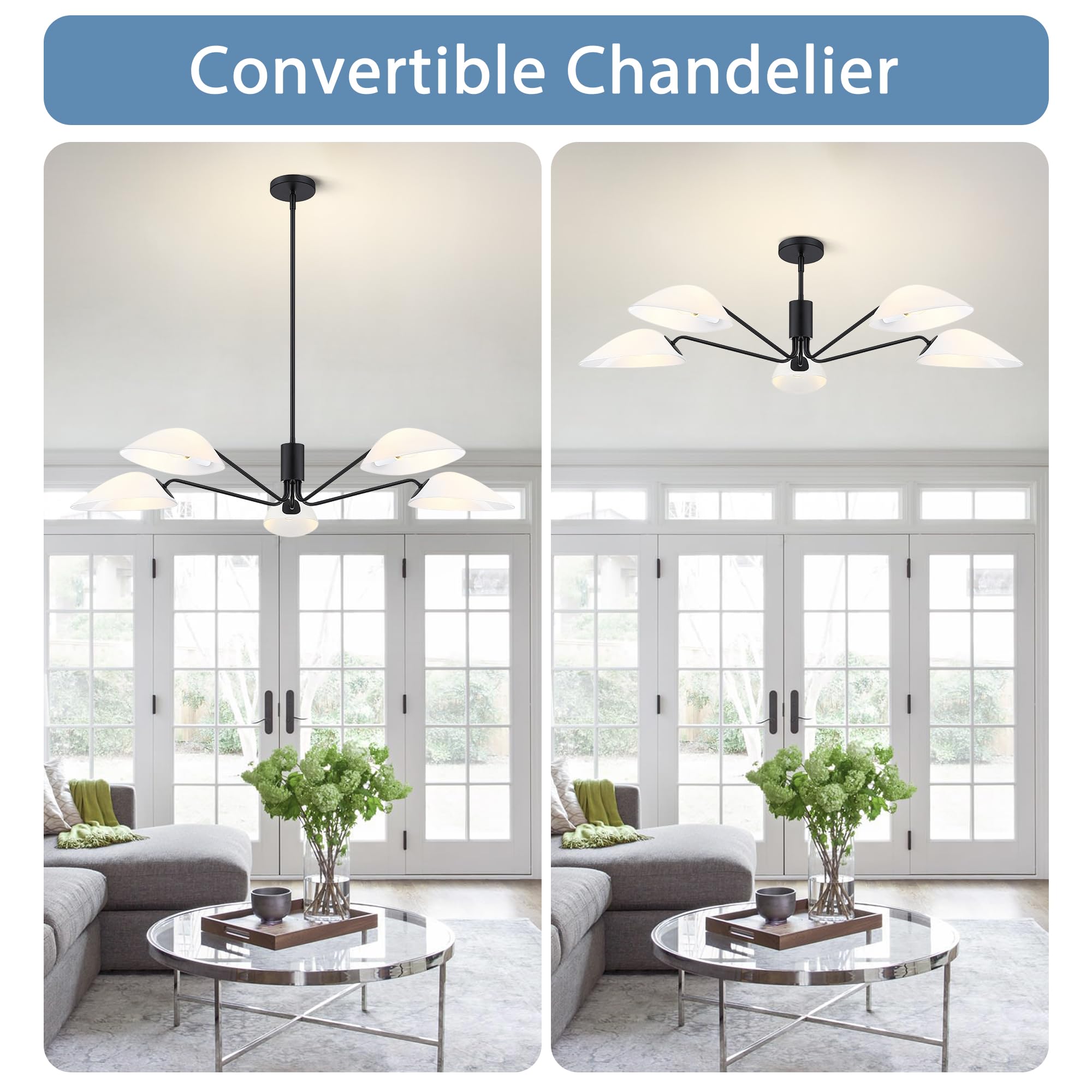 MEXO Modern Glass Sputnik Chandelier Pendant Light Fixture, Large, Black, Model 10028CH-BK