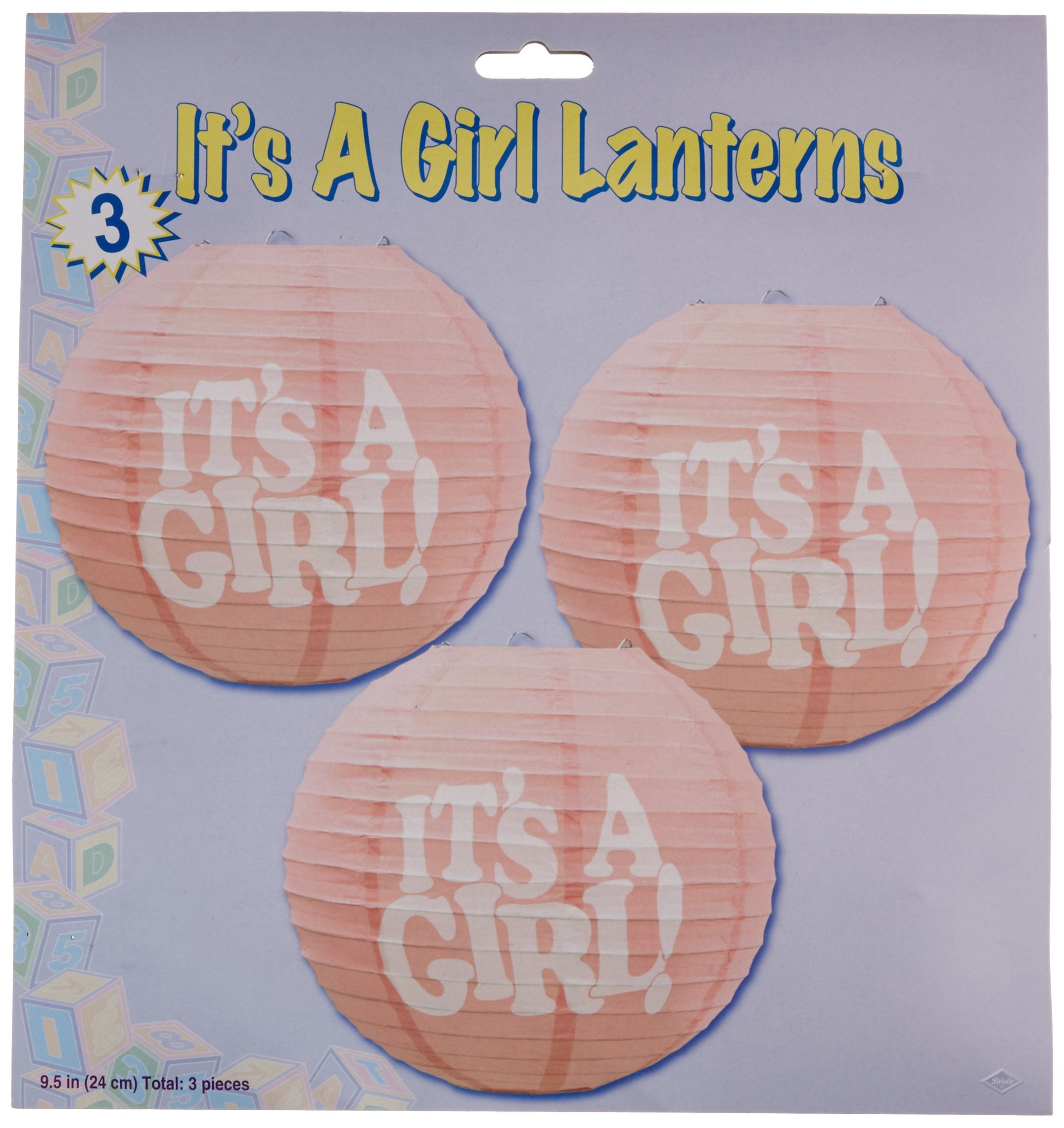 Beistle 3-Pack It'S A Girl! Paper Lanterns, 9-1/2-Inch, Pink/White (54575)