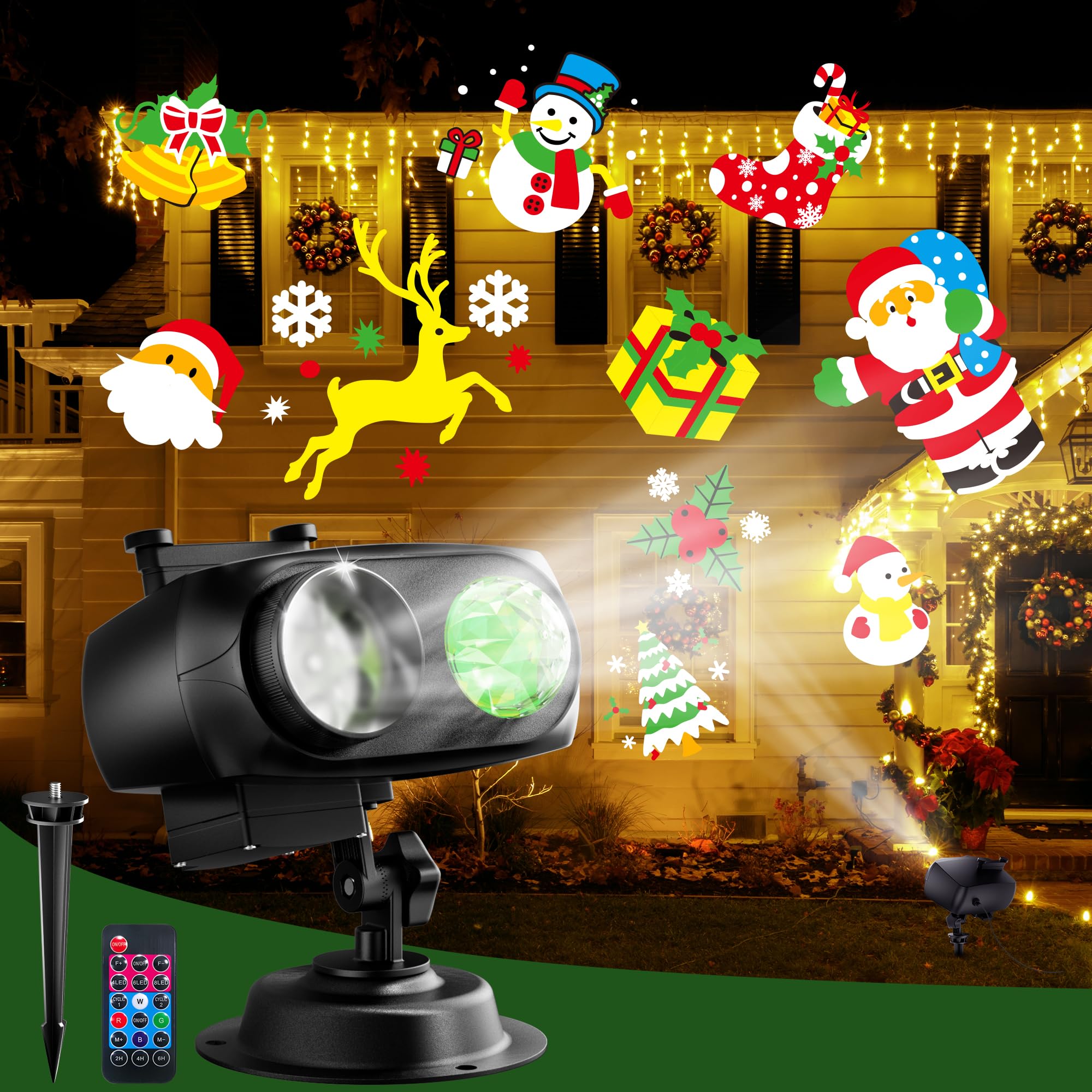 JACKYLED Christmas Projector Lights Outdoor, 2 in 1 HD Holiday Projector with Remote Control, Timers, IP65 Waterproof Halloween